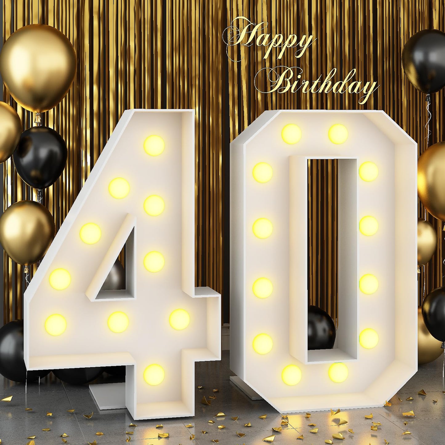 Rynx | 4Ft Light Up Tall 40 Large Tall With Lights Bulbs White Marquee Frame For Men Women 40th Anniversary Party Decorations Pre-Cut Mosaic Cardboard Giant Cut-Out Thick Foam Board Sign