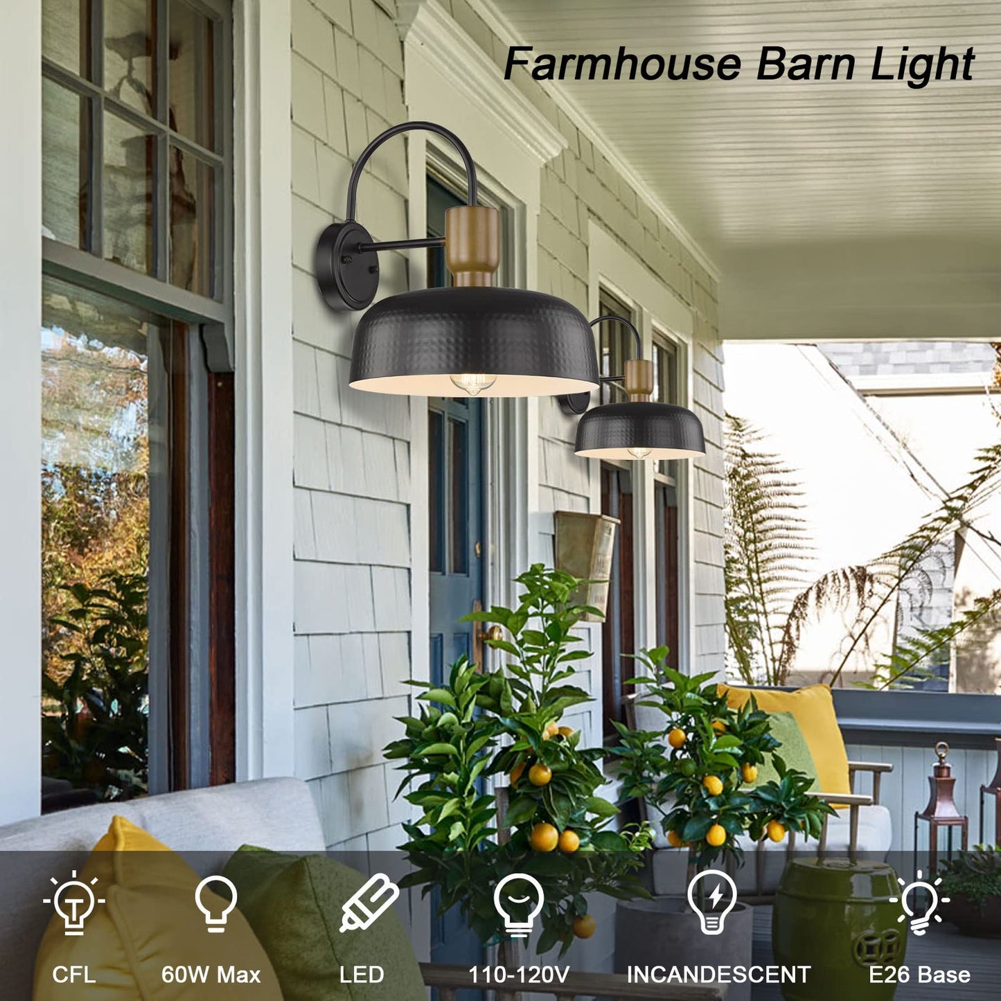 Rynx | Luminzone Gooseneck Barn Light - Black Vintage Wall Lamp, 2 Pack for Outdoor Use