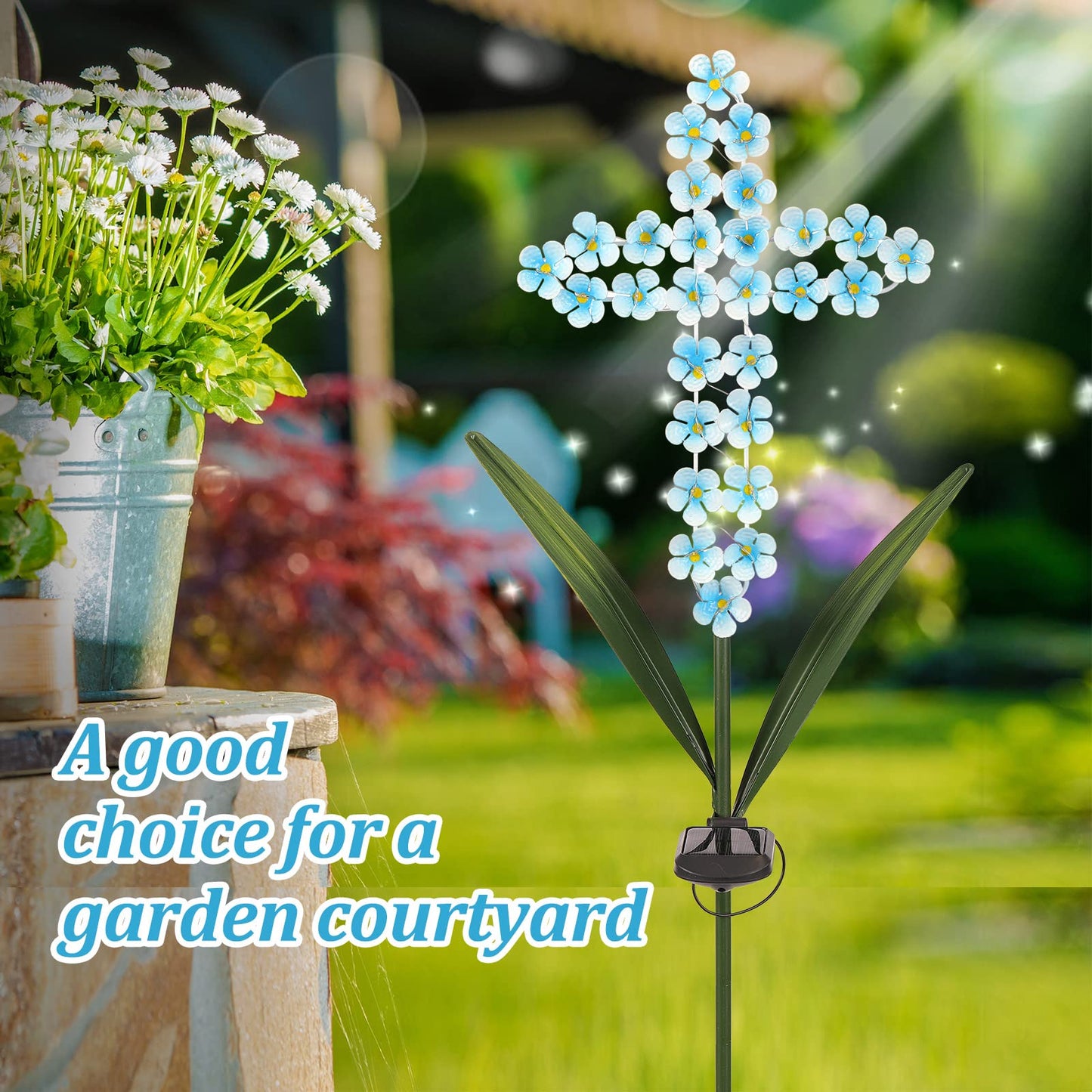 Rynx | Joyathome Solar Cross Garden Stake Light, 40" With 24 Led Warm White Flower Lights