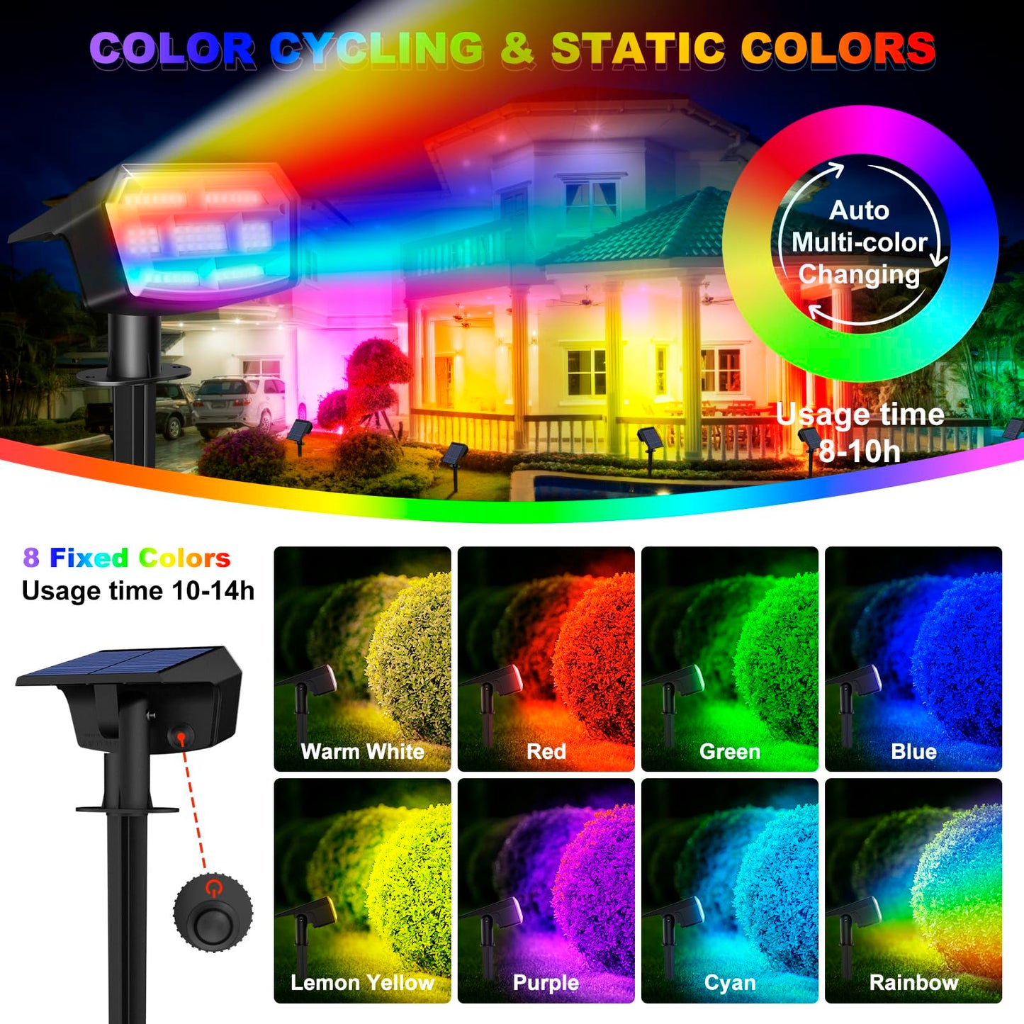 Rynx | Axduwab Sun Color Change Light, 59Led Rgb, 9 Modes, Waterproof, 6 Pack Outdoor Spotlights