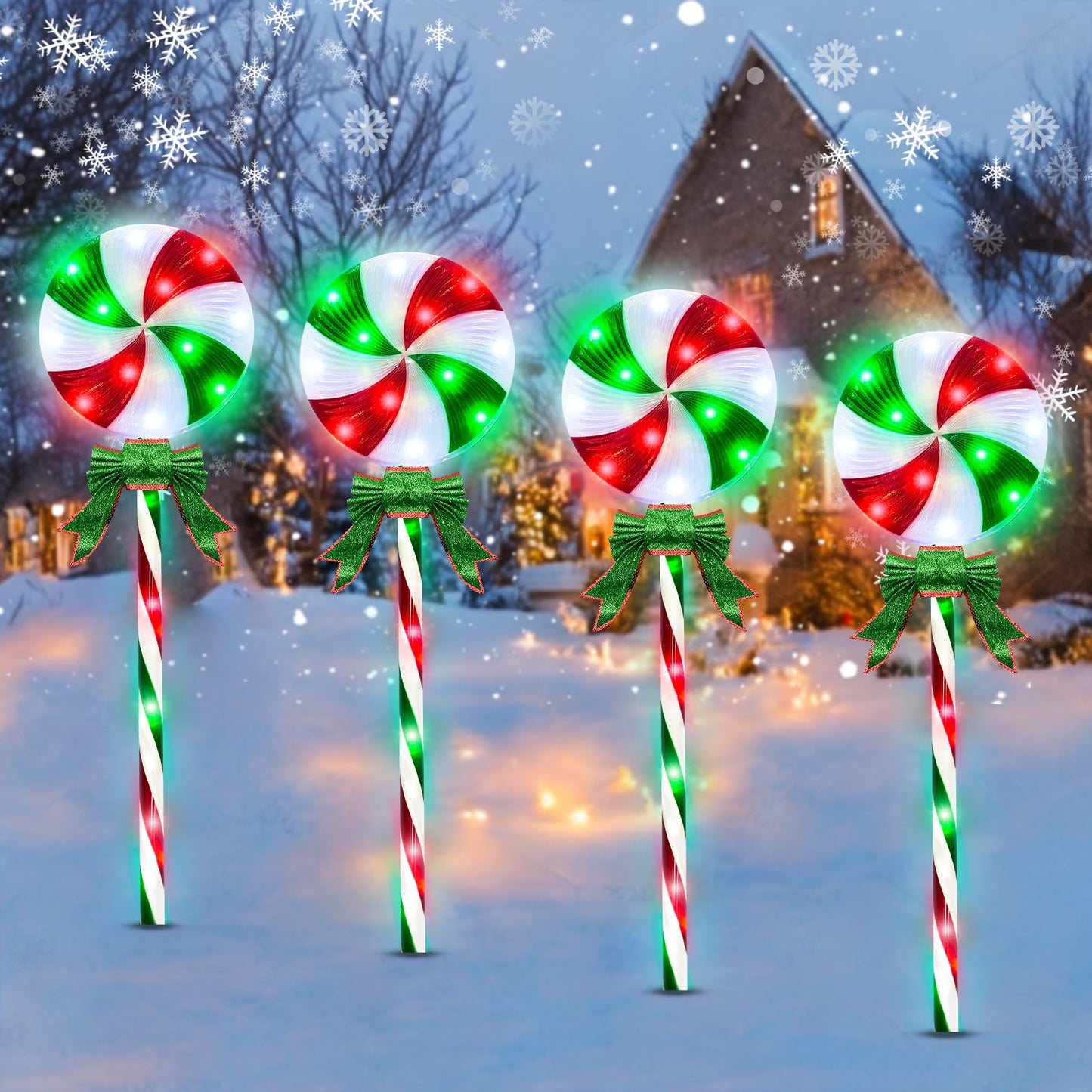 Rynx | Lollipop Christmas Path Light Outdoor Decorations, 80 Led Illuminated Candy Spoon Decorations With 8 Flashing Light Modes, Time