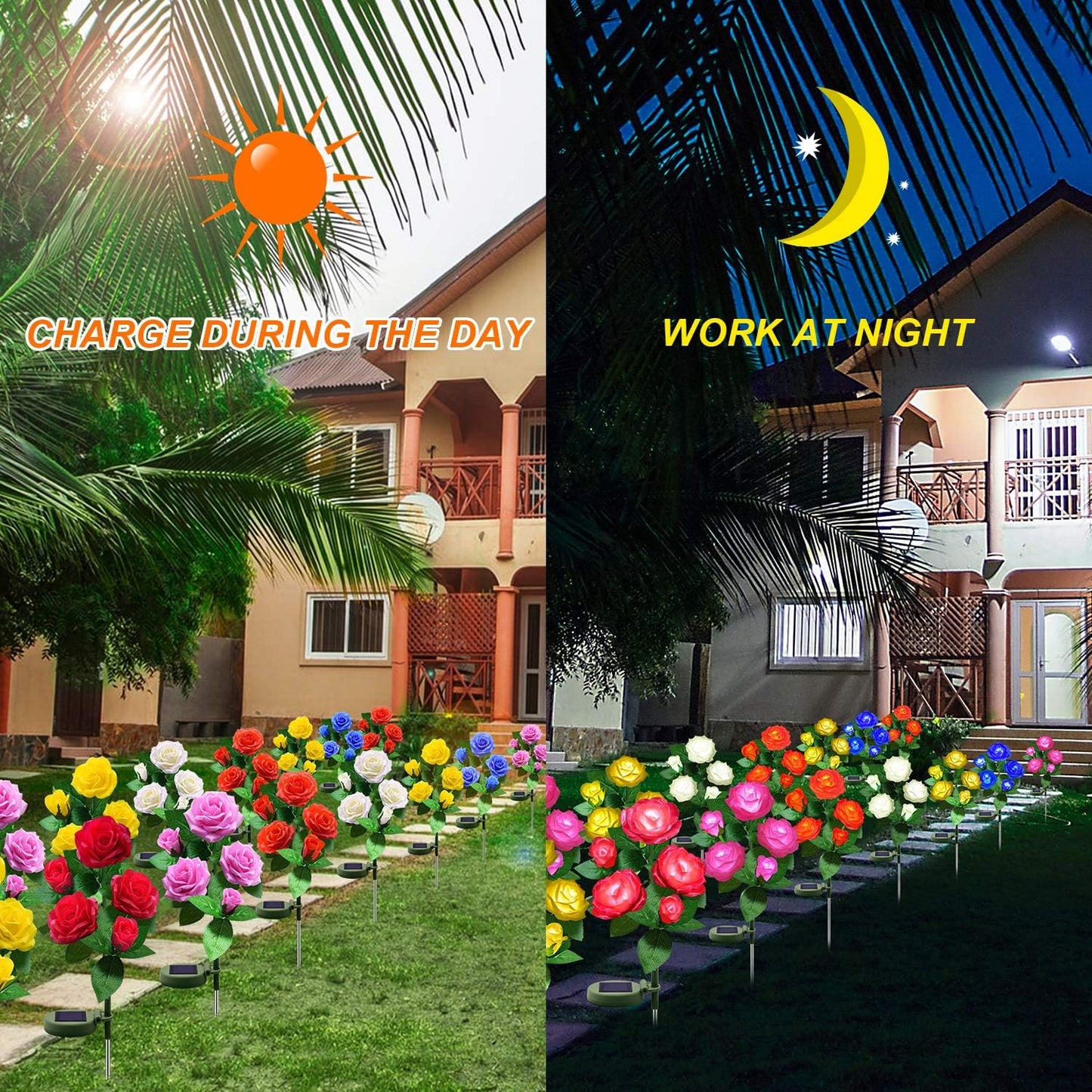 Rynx | Ywywled Sunflower Lights - 20 Blue Led Waterproof Garden Stake Lights, 4 Pack