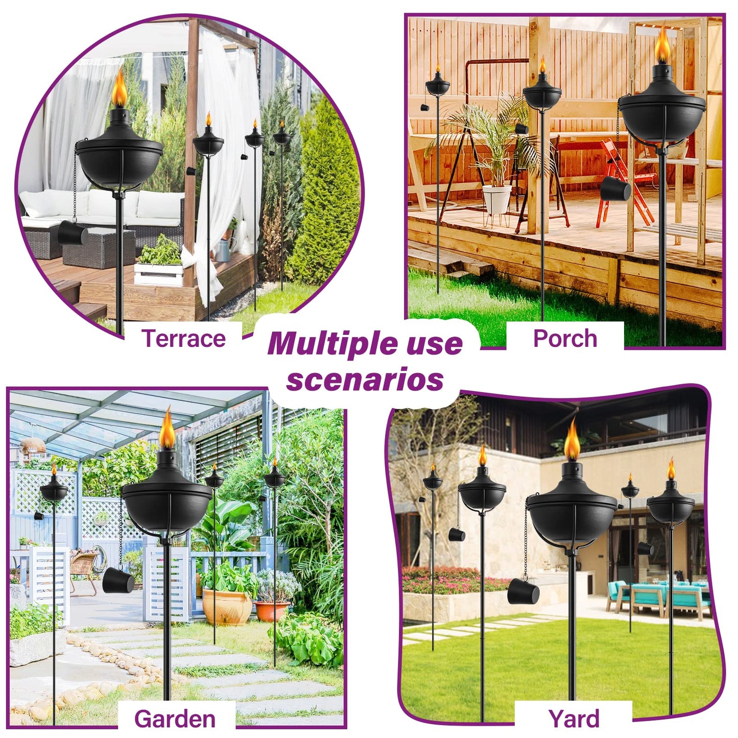 Rynx | Fan-Torch 24 Oz Metal Garden Torch Set of 6 - 55-Inch Citronella Outdoor Decor