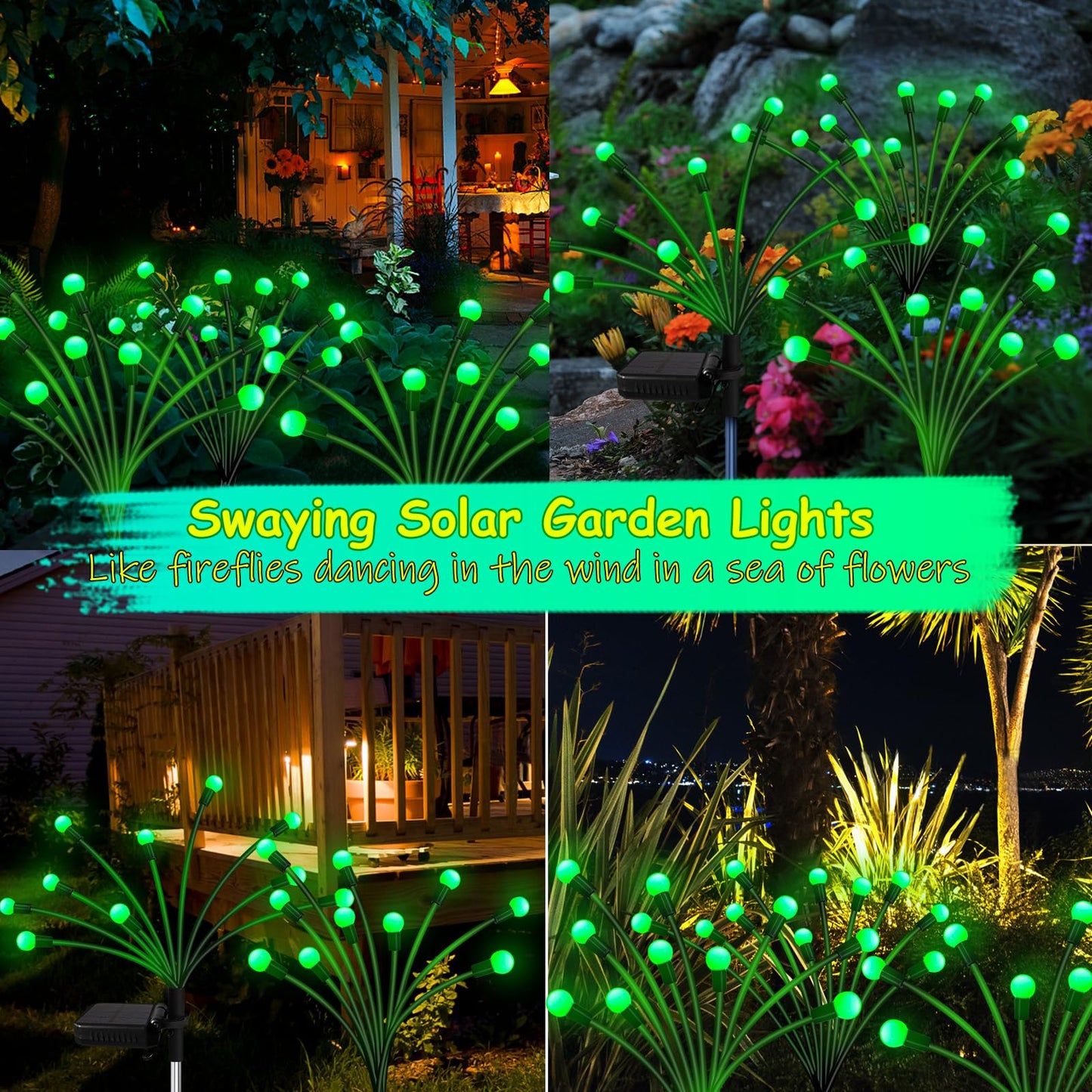 Rynx | Swede Solar Garden Light 6 Pack, 60 LED Waterproof Green Glittering Lights For Outdoor Decoration