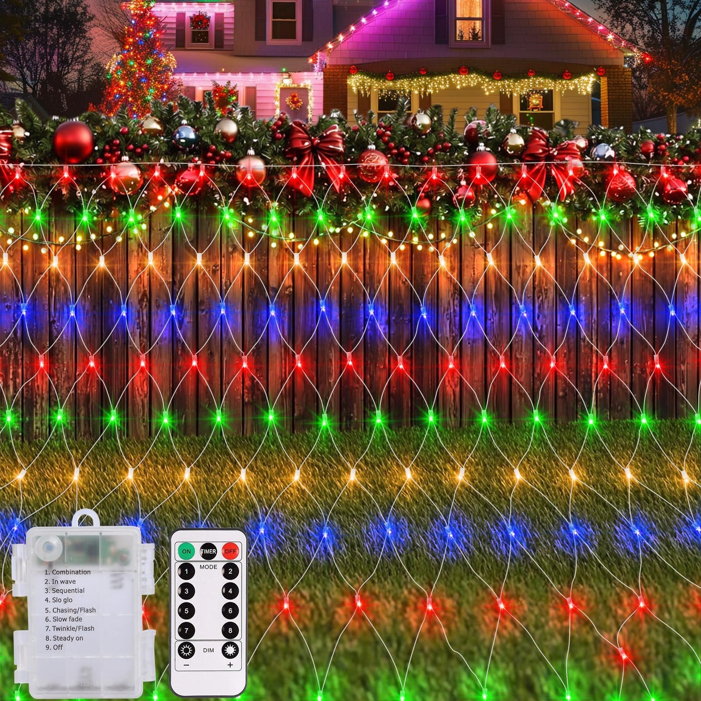 Rynx | Echosari 100 Led Waterproof Patio Garden Net Light Lace, 8 Modes Remote Control, Multicolor