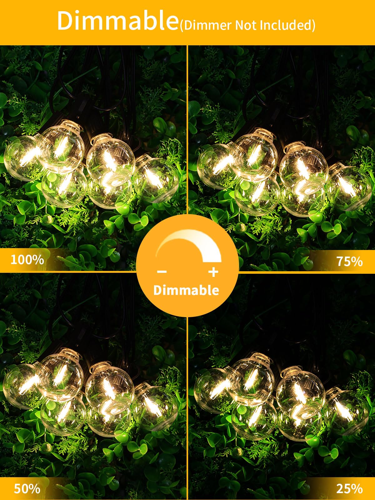 Rynx | Yuusei 200Ft Outdoor Light Sources, 104 Led Waterproof Dimmable Hanging Globe Light, Black