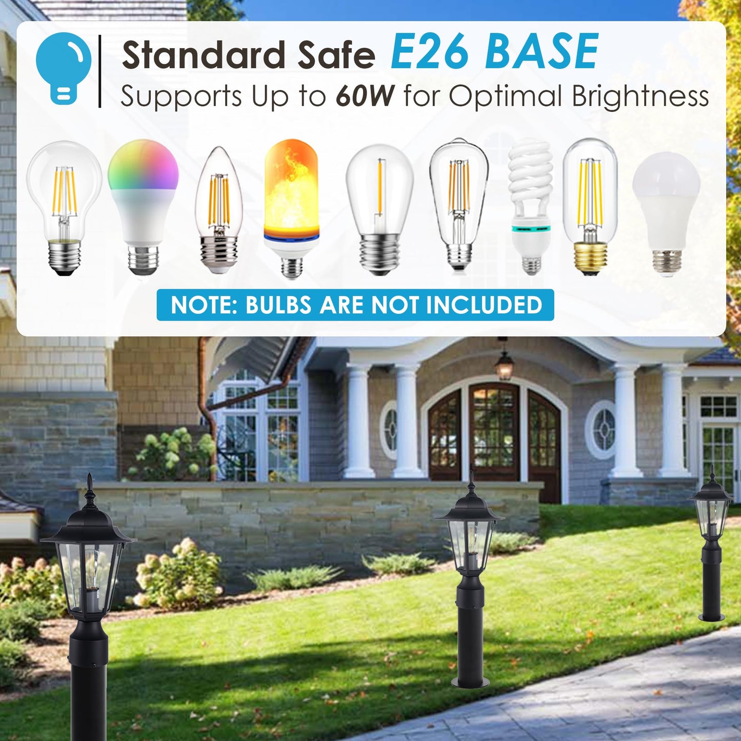 Rynx | Gruenlich Outdoor Post Lantern Fixture, Black Aluminum, E26 Base, Max 60W, 1 Pack