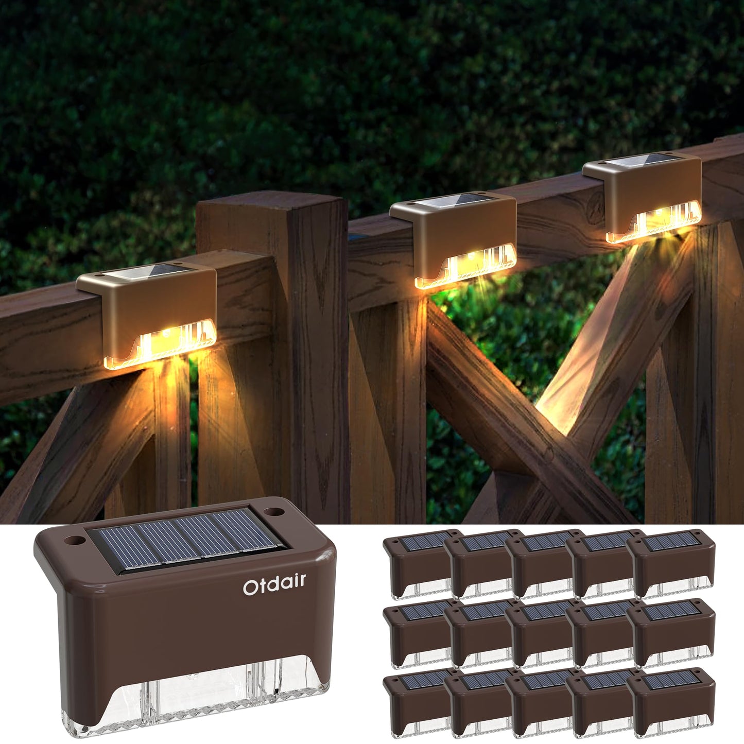Rynx | Otdair 16 Solar Cell Deck Lights, Waterproof LED Stair & Fence Lights, Warm White Outdoor Lighting