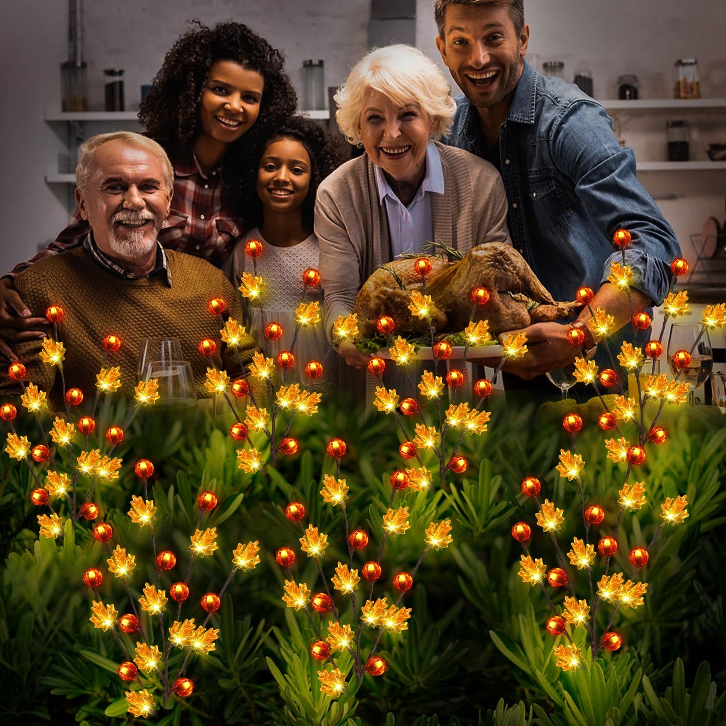 Rynx | Behiller Autumn Jewelry Solar Garden Lighting - 4 Pack 80Led Pumpkin & Maple Leaf For Roof Party