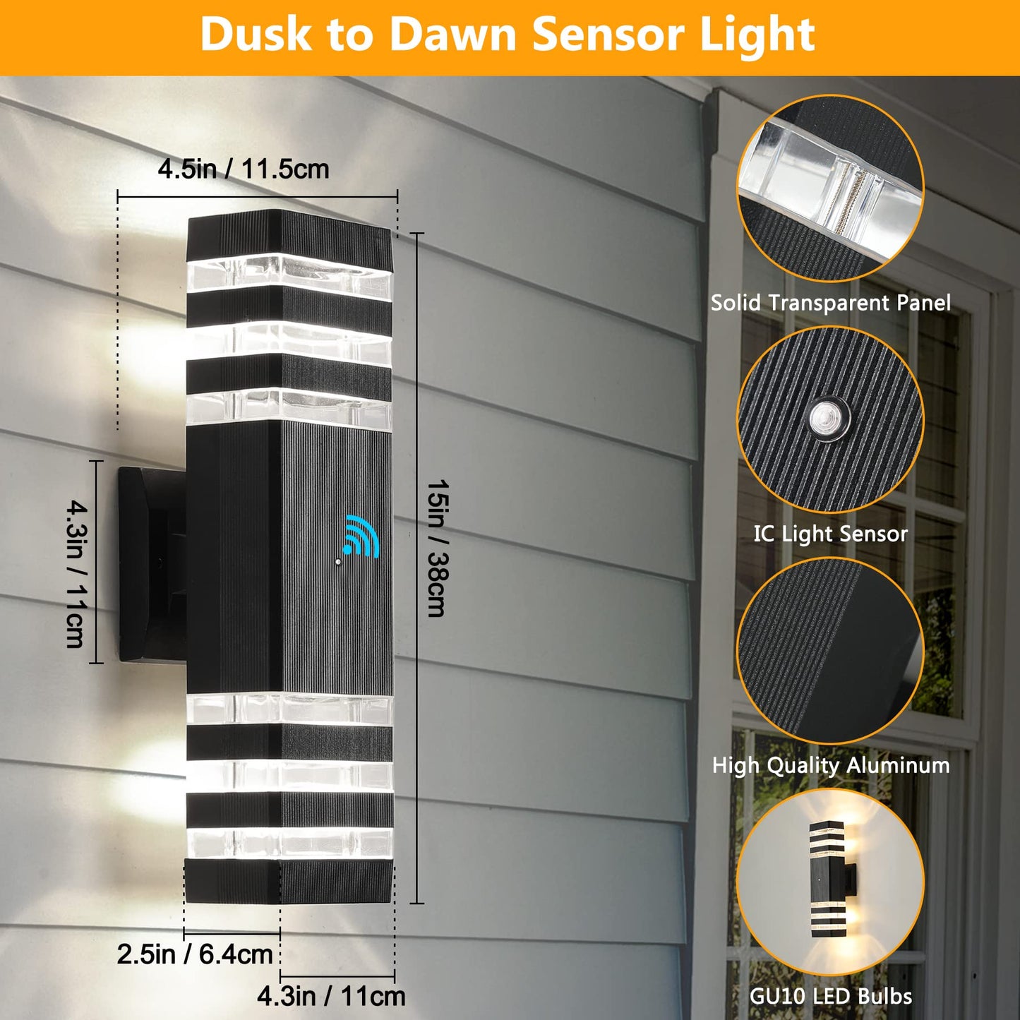Rynx | Tewei Dusk To Dawn Outdoor Wall Lamps, Black 3-Layer Wall Sconce, Ip65 Waterproof, 2 Pack