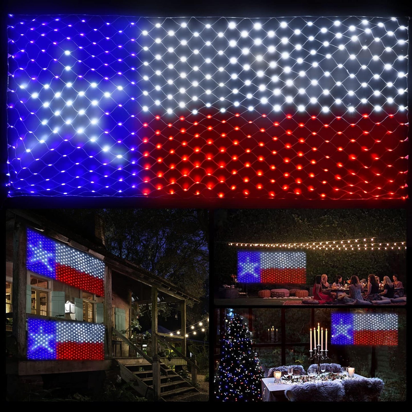 Rynx | Leisure World Led Texas Flag Net Light - 384 Patriotic Lights For Outdoor Decor, 8 Modes