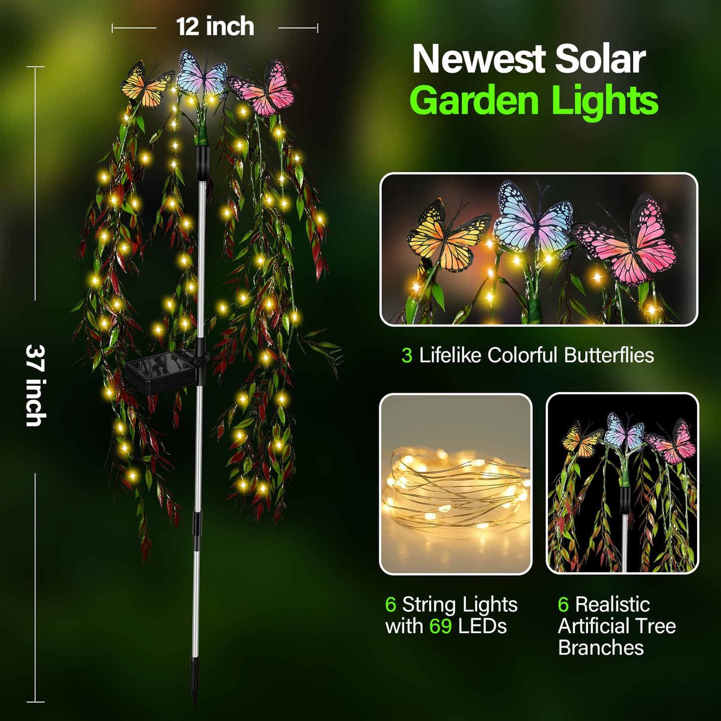Rynx | Rwnxkarn 69Led Outdoor Solar Light - Waterproof Warm White Butterfly Decor for Garden