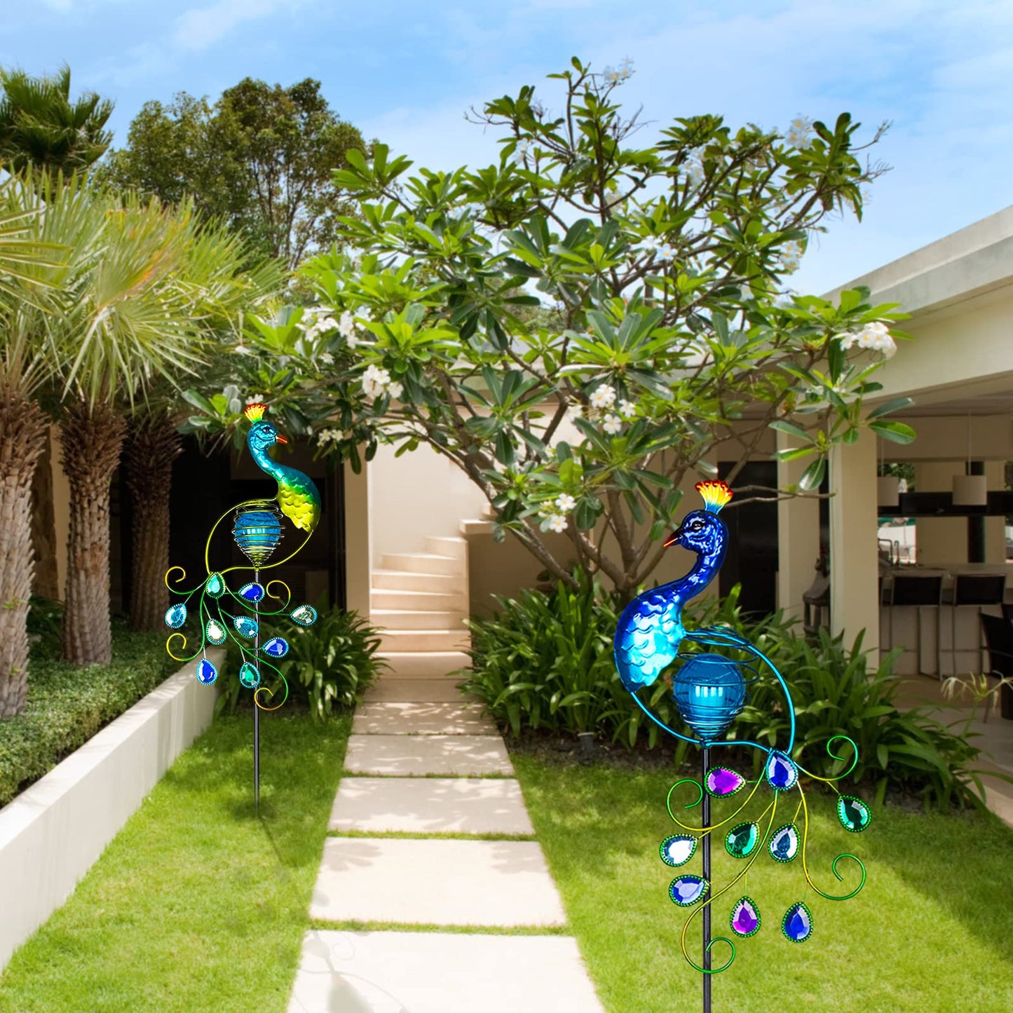 Rynx | Viveta 2 Pack Metal Peacock Solar Stake For Outdoor Garden Patio Decorations