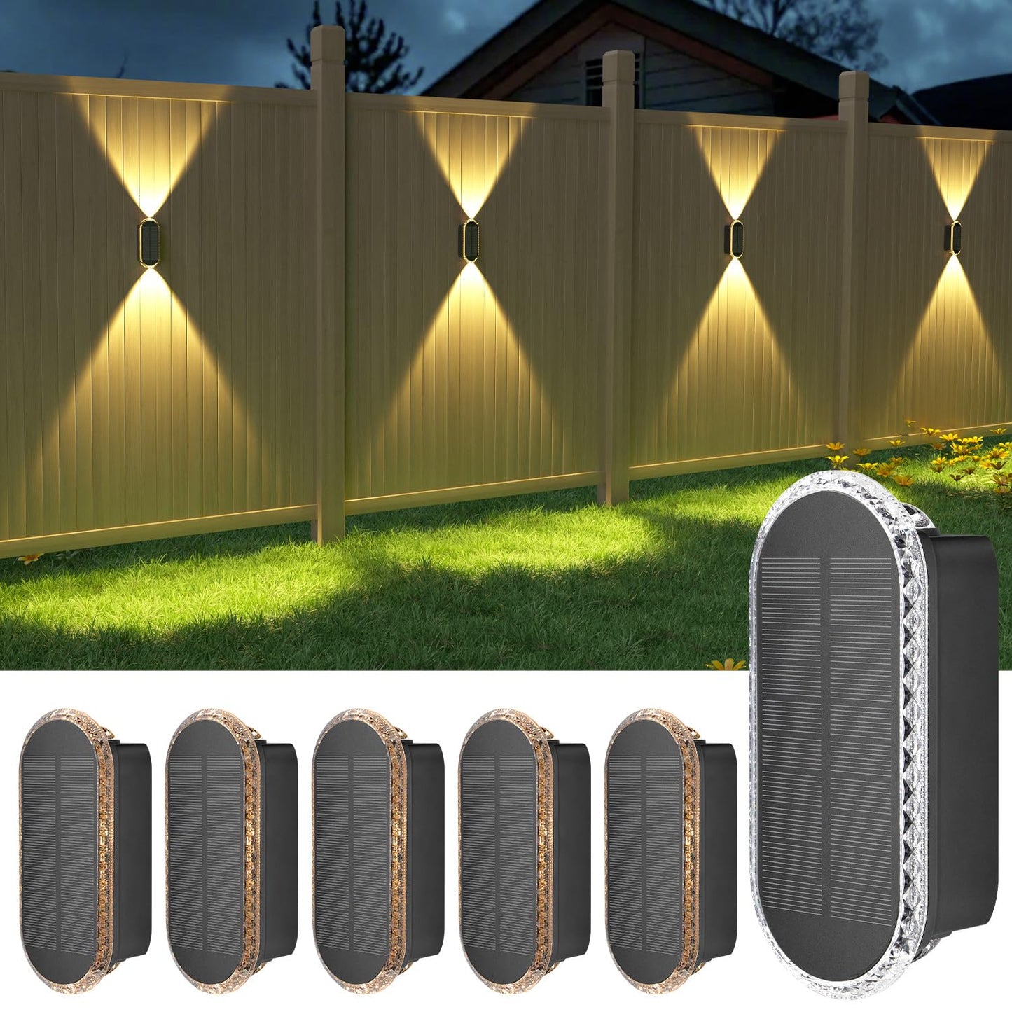 Rynx | Ellasay Solar Garden Lighting Outdoor, 6-Pack Solar-Powered Wall Lamps Up And Down Waterproof Ip65, 3 Color Brighter Led Focus Lens
