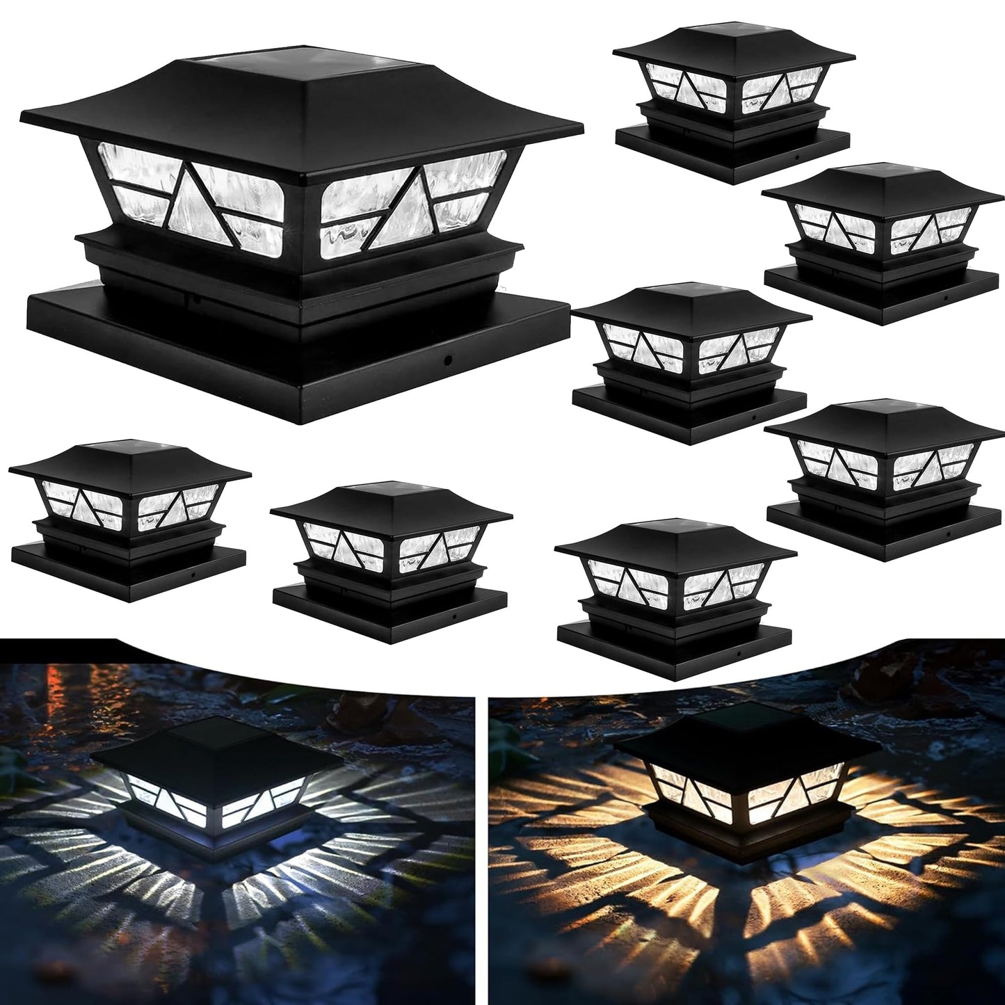 Rynx | Tw Shine 8 Pack Sun Outdoor Fence Post Light Sources, 2 Modes Post Cap Light Sources Waterproof Warm White/Cool White For Garden, Yard, Porch
