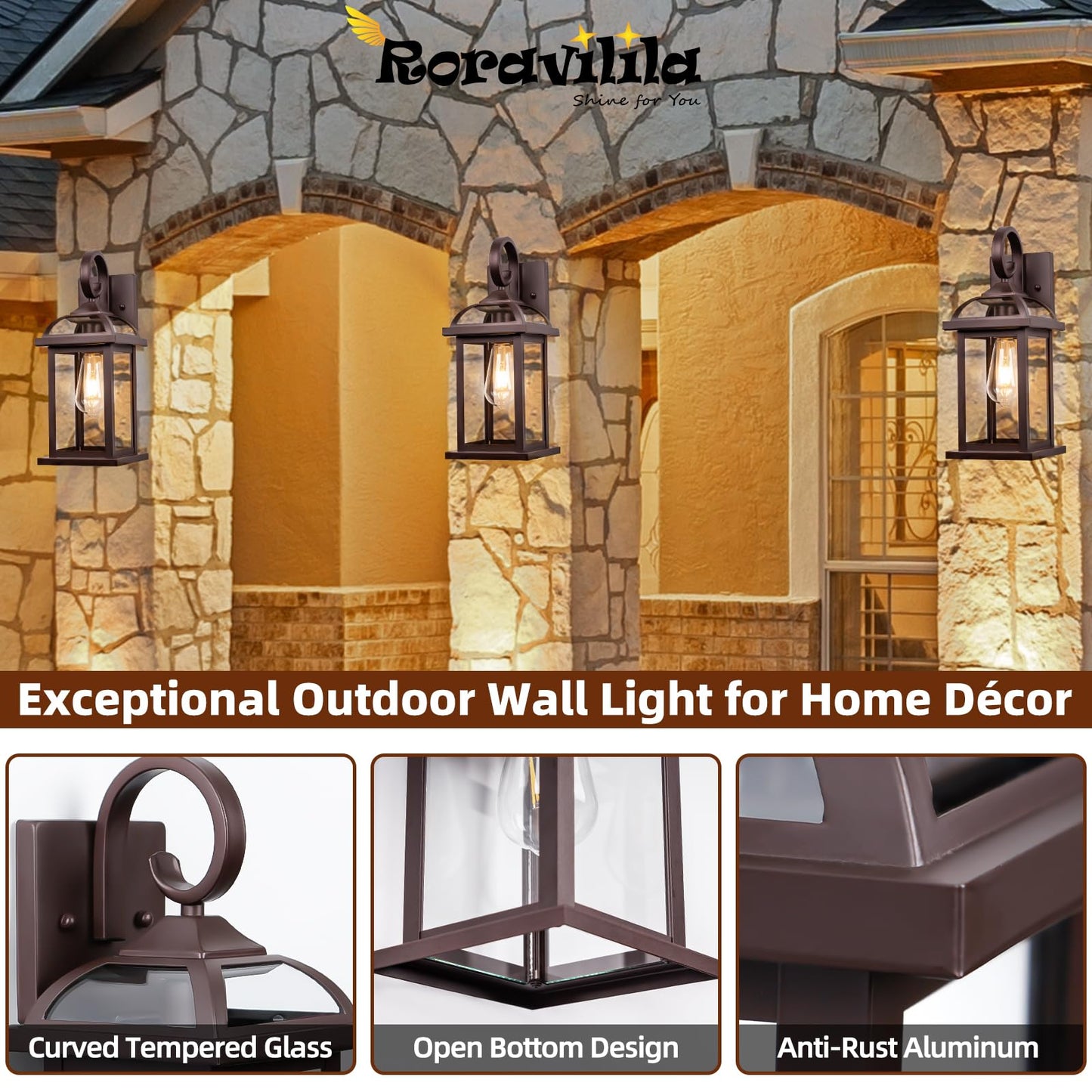 Rynx | Roravilila Oil Used Bronze Outdoor Wall Lamps, 2-Pack Ip65 Water Resistant Sconces