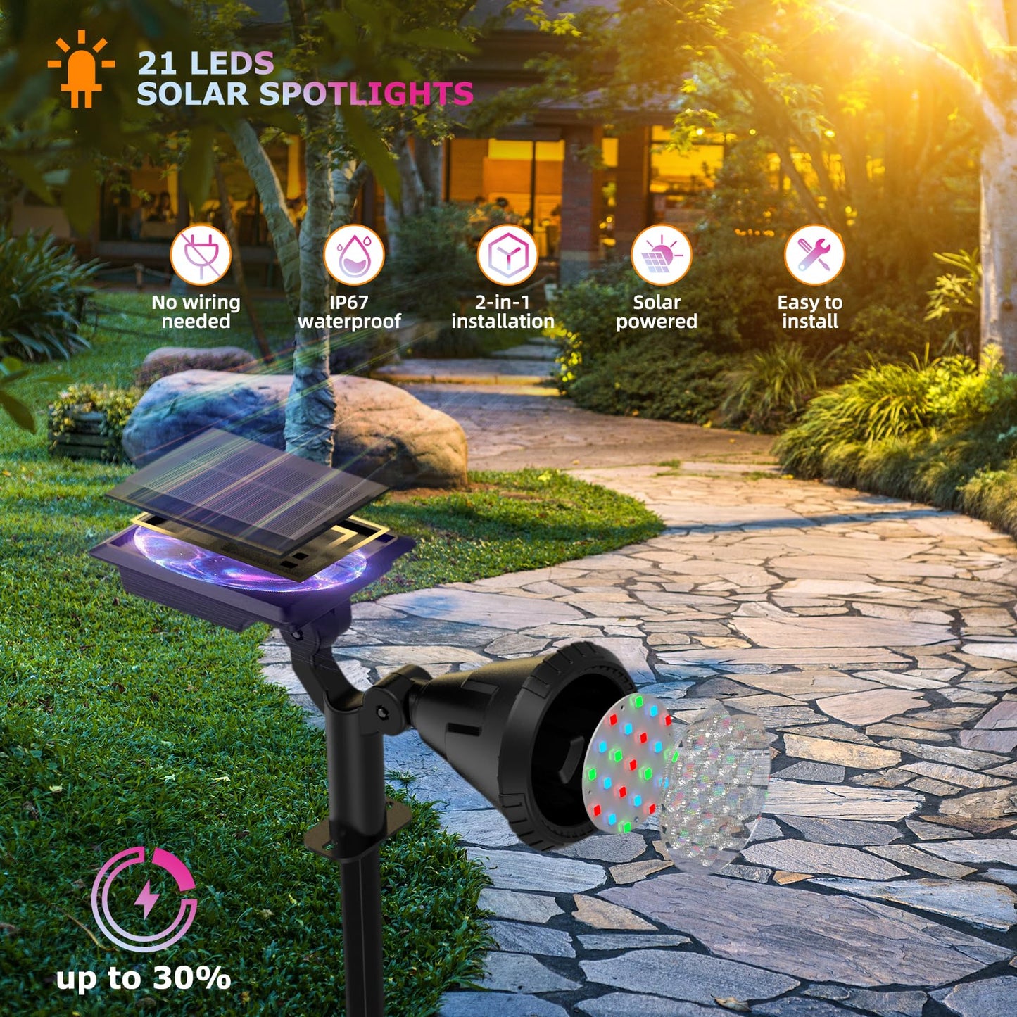 Rynx | Xtgtp Solar Spotlights, Color Changing, 180° Adjustable, Ip67 Waterproof, 4 Pack For Garden & Pool