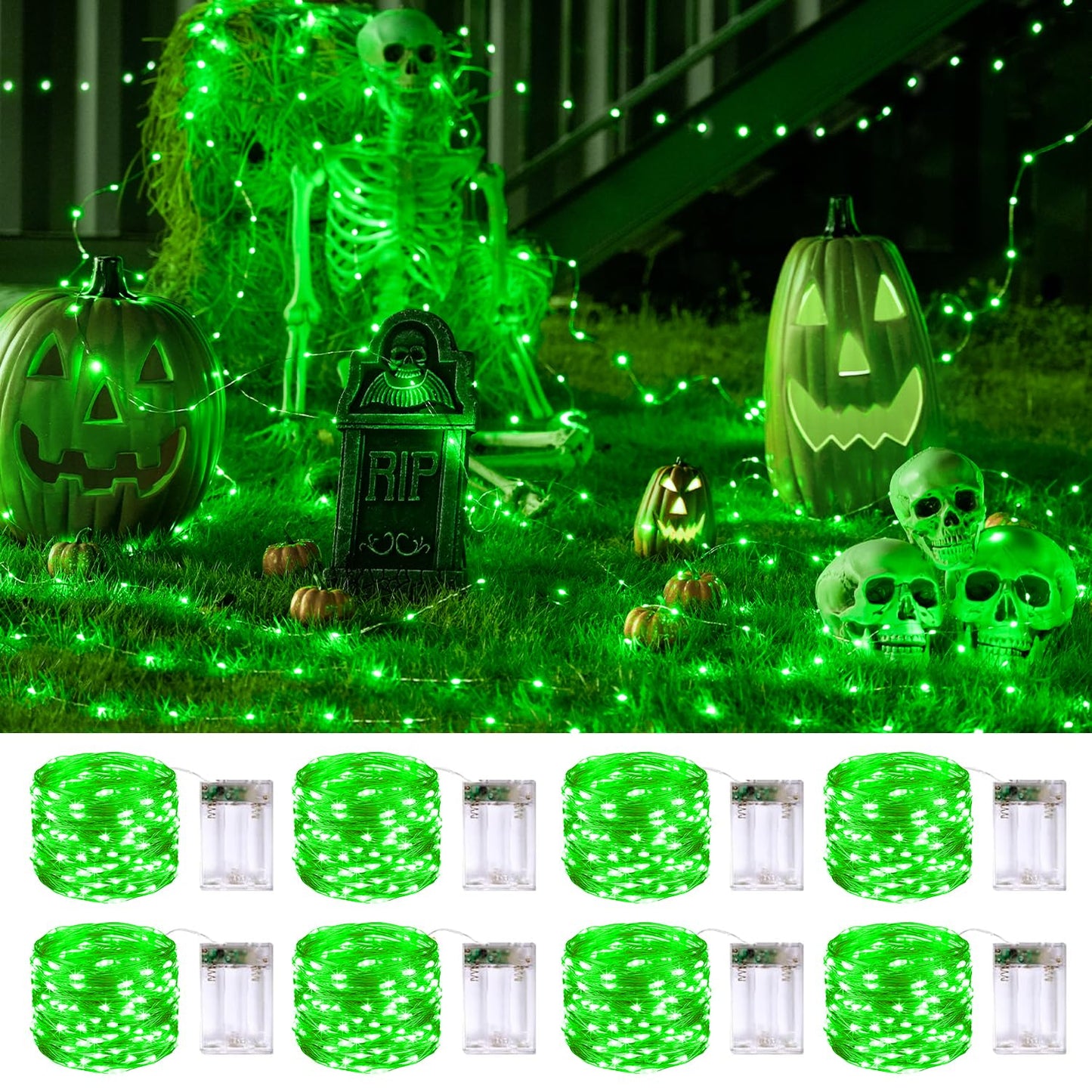 Rynx | Jmexsuss 8 Pack Green Led Fairy Lights - Battery Operated Blinking Lights For Christmas & Party Decor