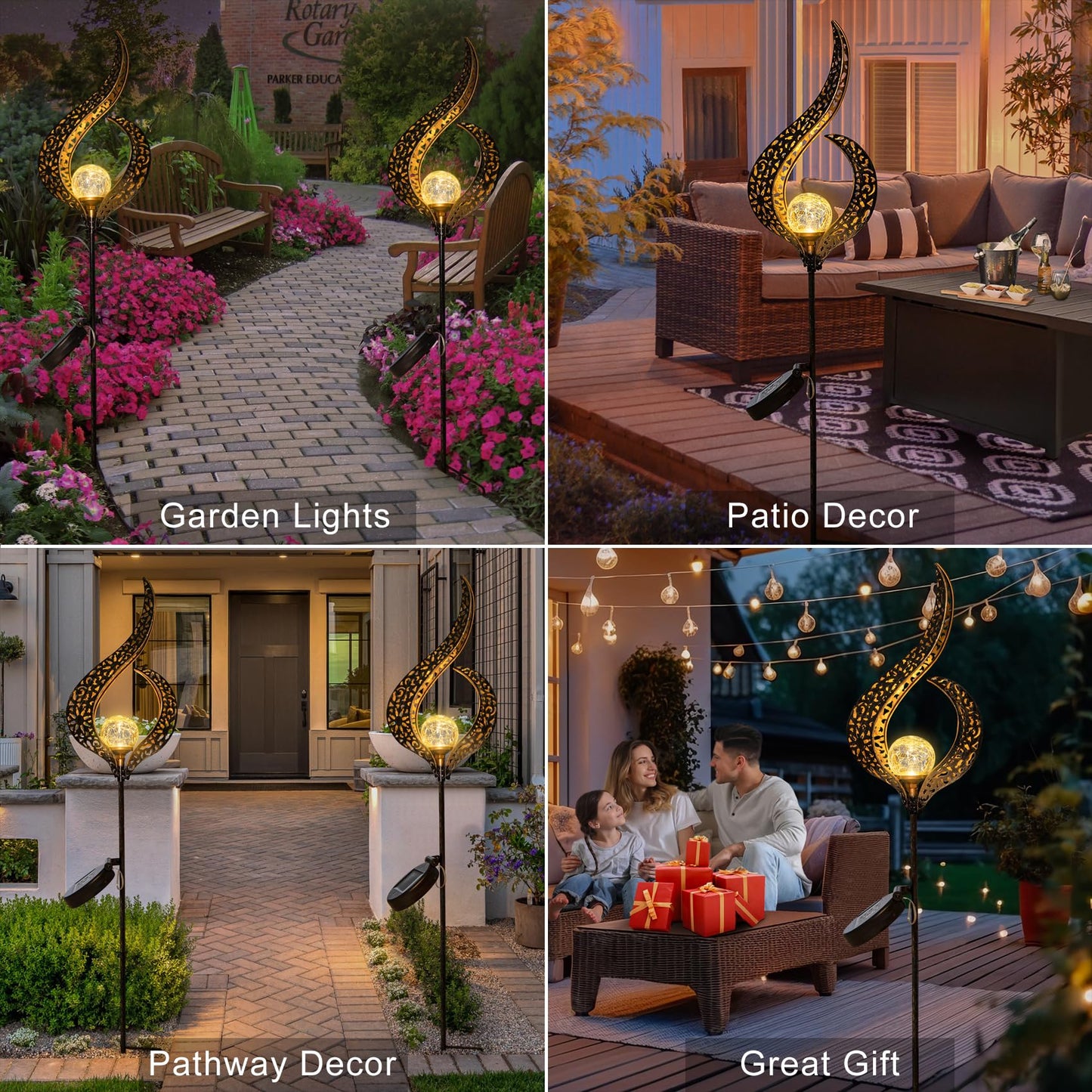 Rynx | Homeimpro Solar Garden Light - Waterproof Metal Flower Stake With Cracked Glass Dome, Large
