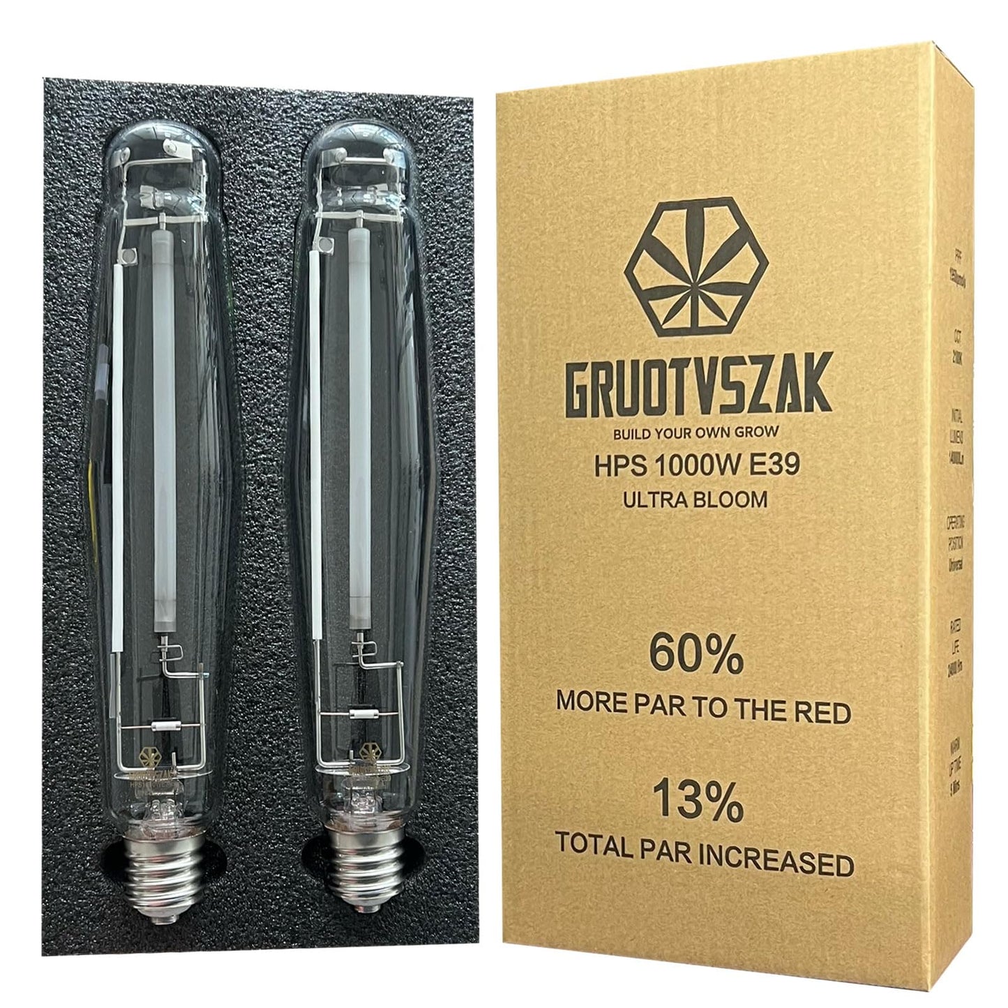 Rynx | Gruotvszak Hps 1000 Watt Growth Light Bulb E39 60% Increases In Red Spectrum 1950?mol 136000Lm Ultra Bloom Flowering High Pressure Sodium 2-Pack