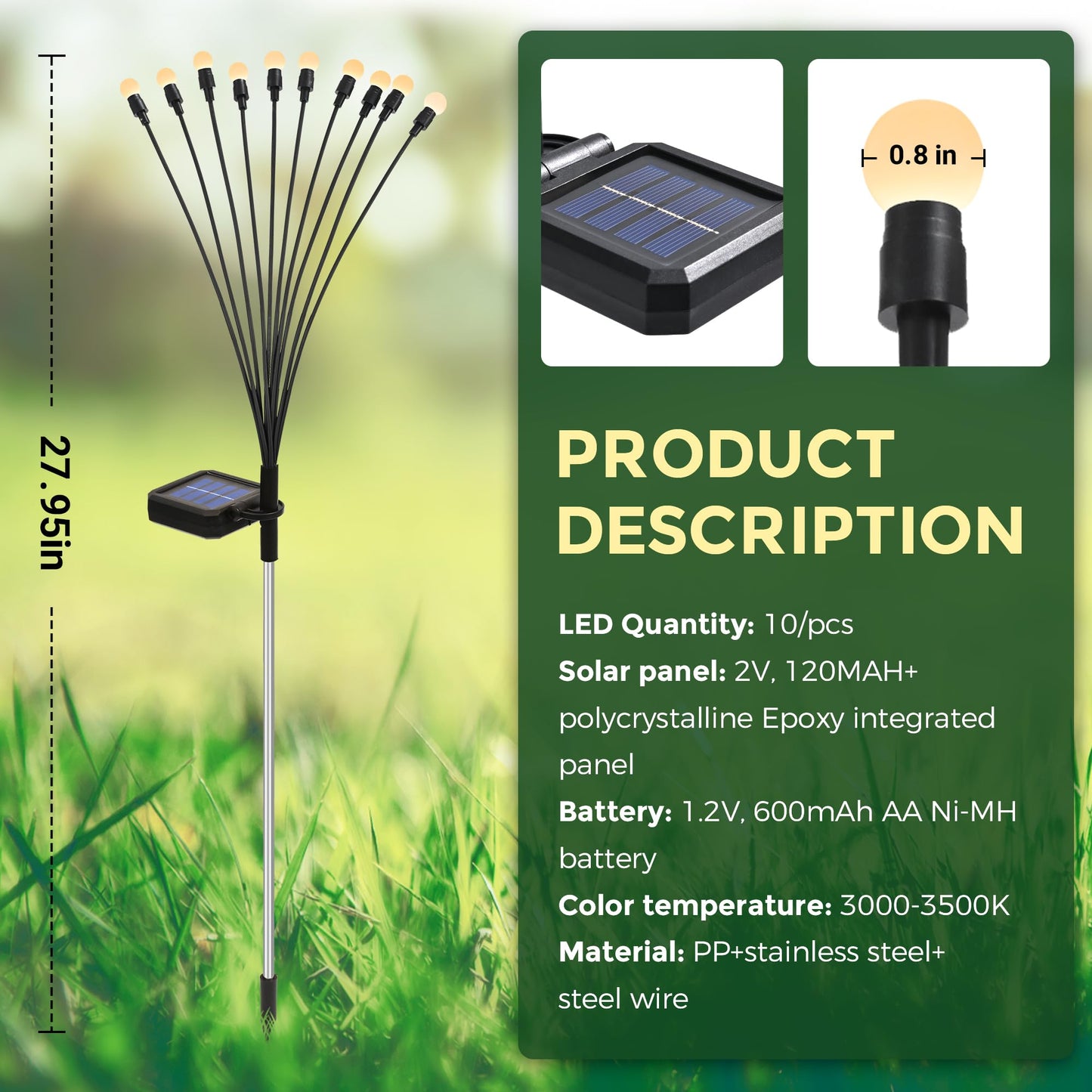 Rynx | Patiopia 80 Led Solar Garden Lights - Warm White Glowing Outdoor Decor, 8 Pack Waterproof
