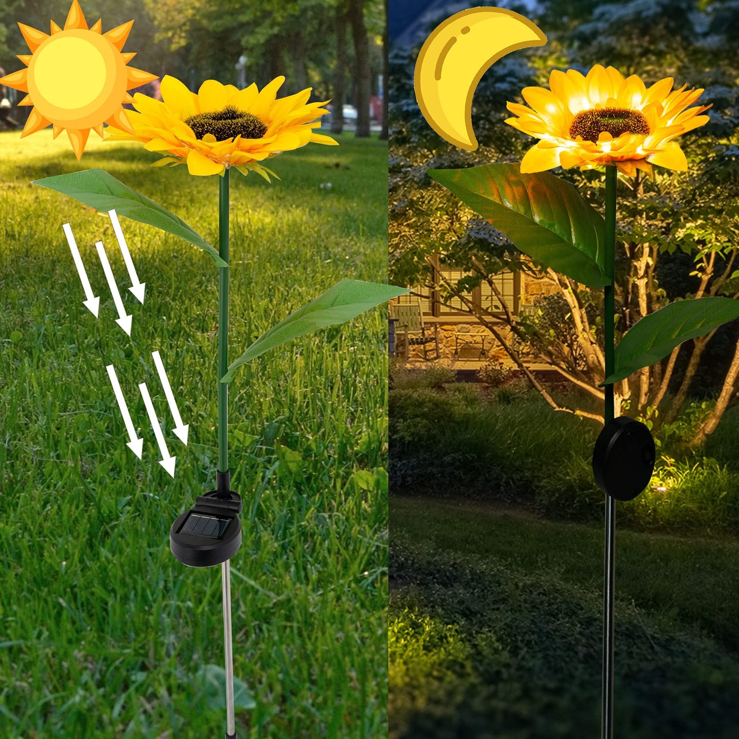 Rynx | Dazzle Bright Solar Led Sunflower Light, 2 Pack Waterproof Garden Decor For Outdoor Use
