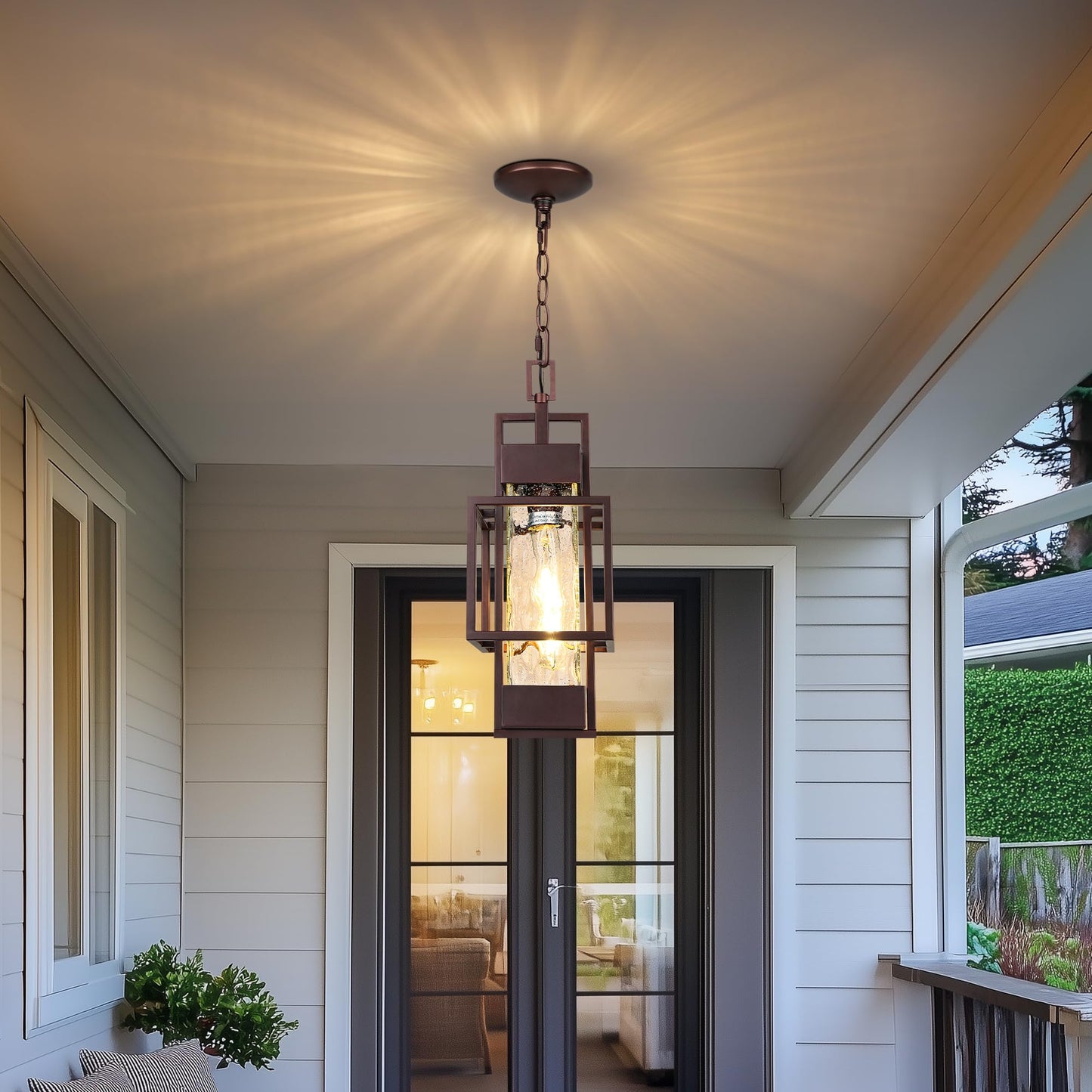 Rynx | Partphoner 15" Outdoor Indoor Hanging Lantern, Modern Metal Chandeliers, Oil Brown Bronze