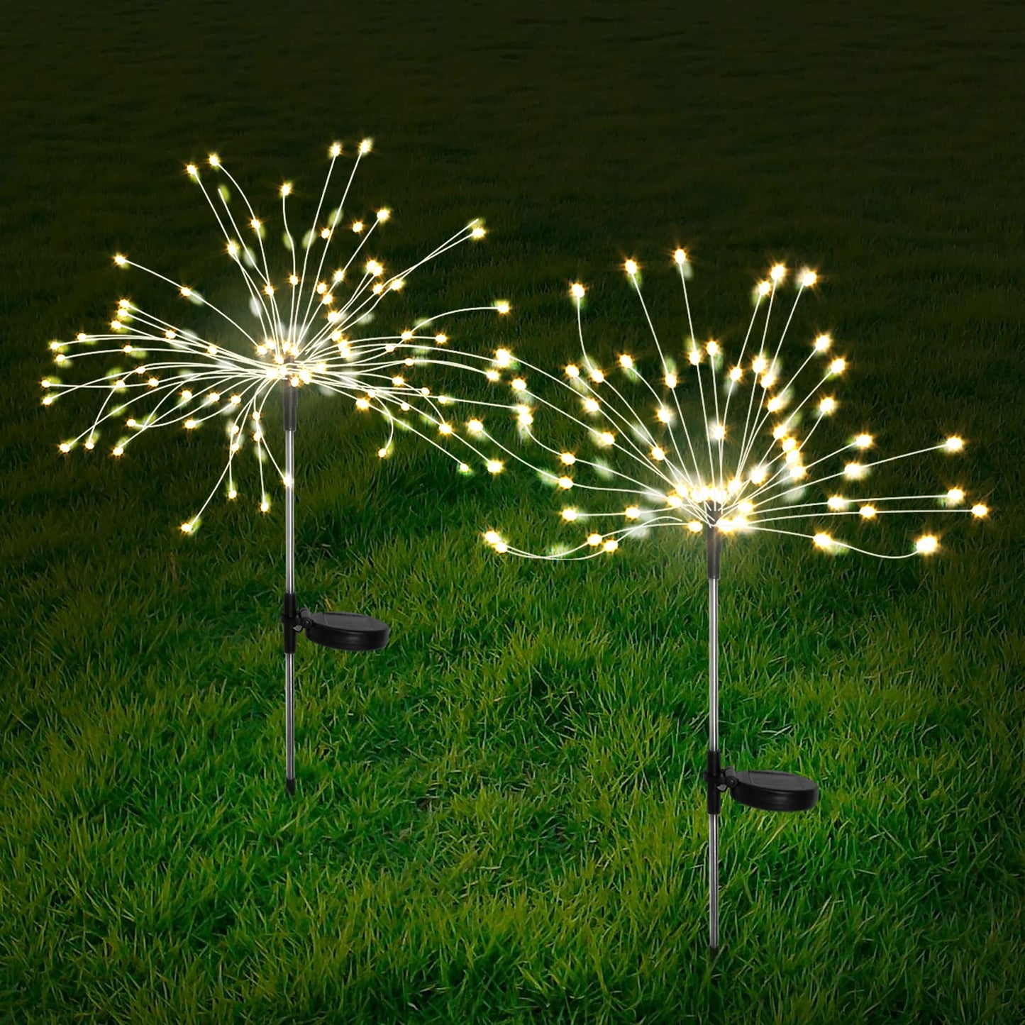 Rynx | Fooing 2 Pcs Solar Garden Lighting Solar Fireworks Light, 120 Led Solar Powered Light String 2 Modes Blinking Solar Light For Garden, Wedding, Party, Terrace (Warm White)