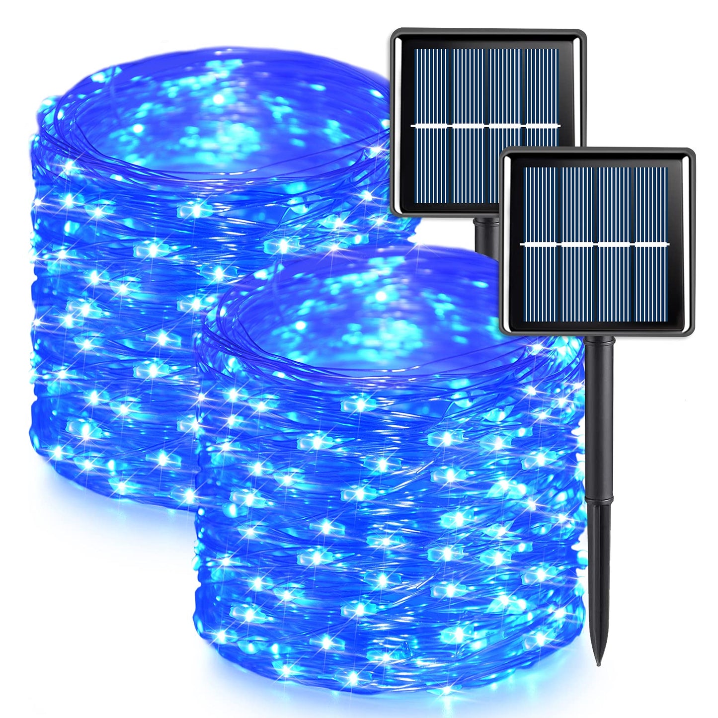 Rynx | Qitong 200 Led Blue Solar Fairy Lights - 66Ft Silver Wire Light Sources For Outdoor Decoration