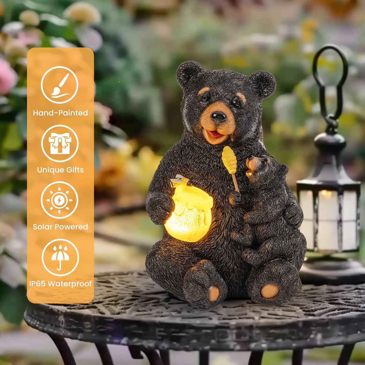 Rynx | Gigalumi Solar Energy Garden Bear Statue - Outdoor Garden Decor, Unique Gift For Mom & Women
