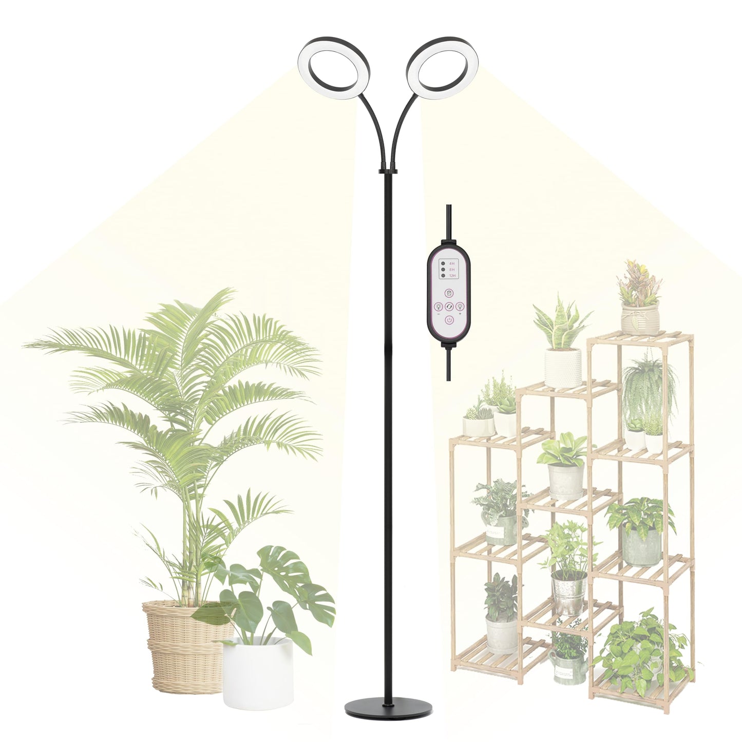 Rynx | Geciliaoran Growth Light For Indoor Plants, Full Spectrum Led Halo Grow Light With Stand, Floor Standing Grow Lamp With Adjustable Height, Automatic Timer For Tall Large Plants