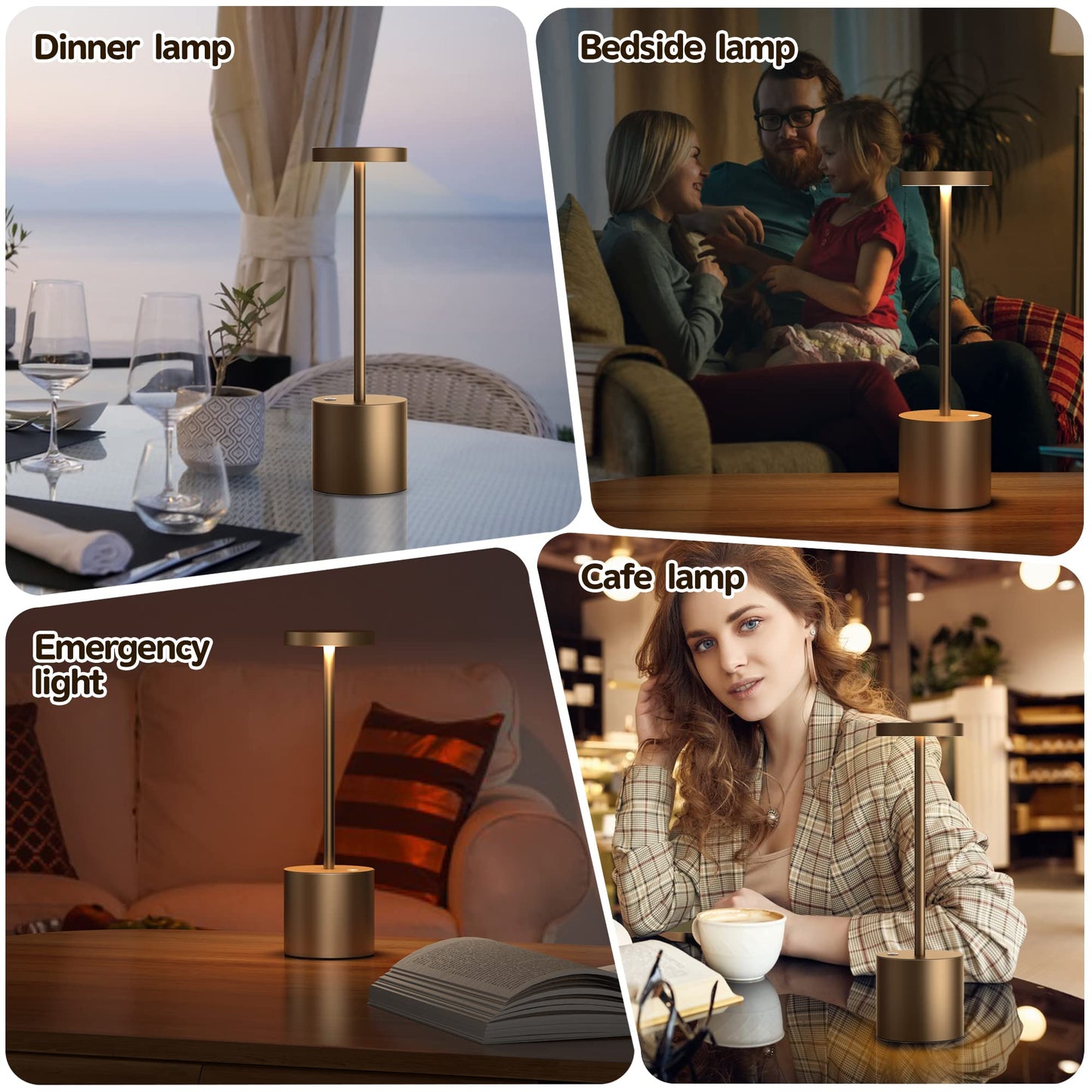 Rynx | Yiben 2Pack Wireless LED Table Lamp, Rechargeable 5000Mah, 3 Brightness Levels, Titanium