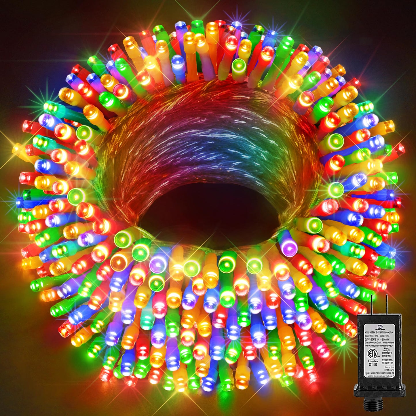 Rynx | Sauirs 197Ft 500 Led Multicolor Christmas Lights, Waterproof, 8 Modes, Timer - Indoor/Outdoor