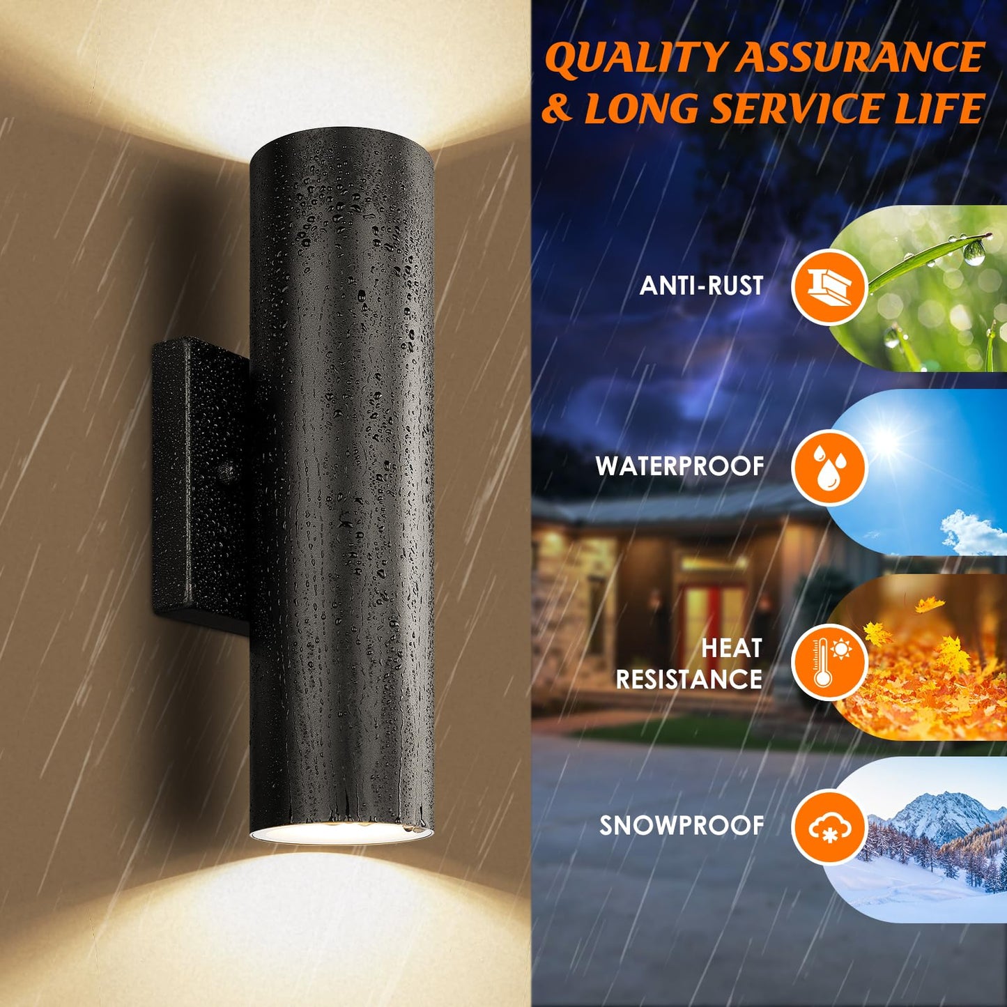 Rynx | Gobright Outdoor Wall Lamps 12W 3000K Led Cylinder Wall Lamp, 1200Lm Waterproof, 2-Pack Black