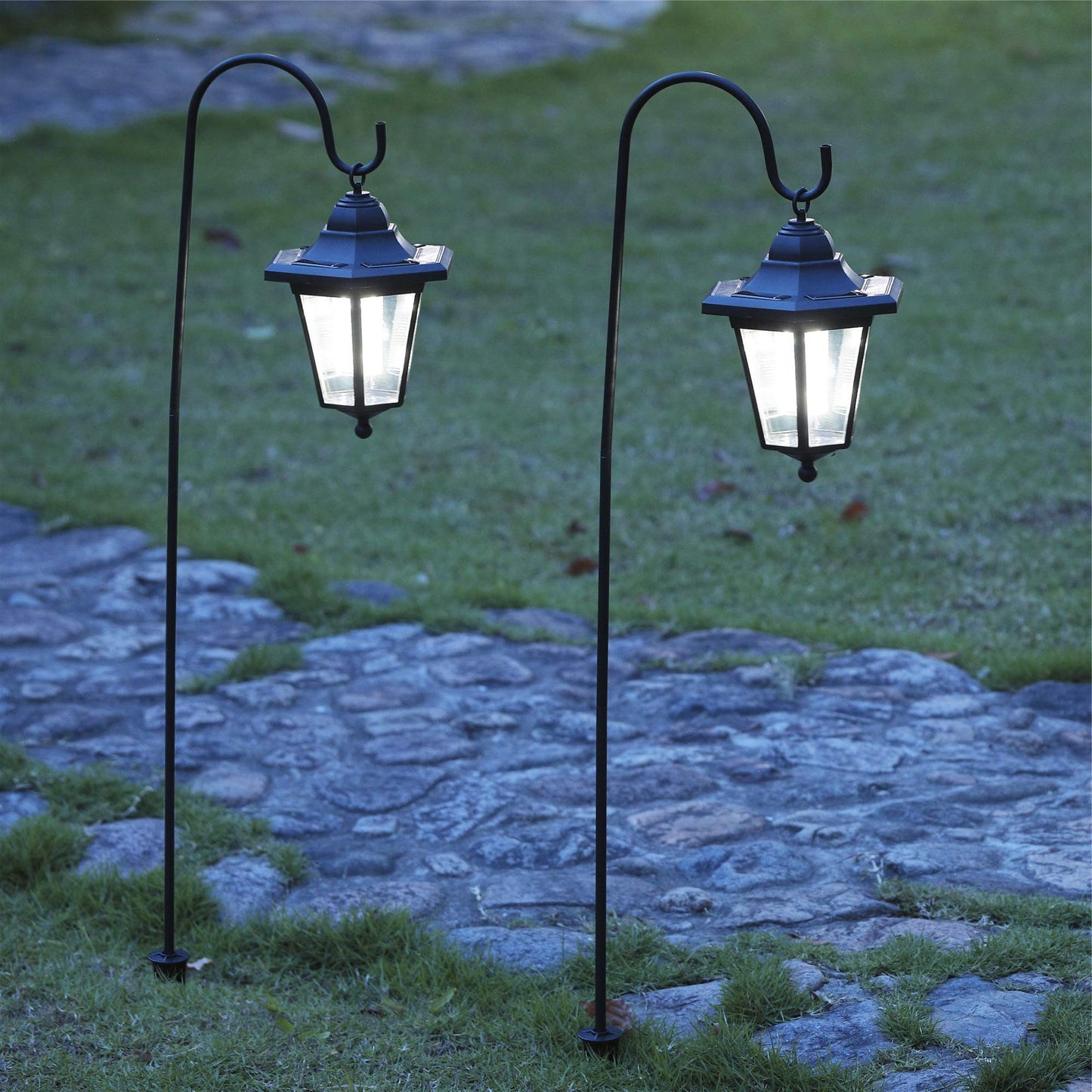 Rynx | Maggift 37.8" Solar Garden Light - Cold White Hanging Lantern with 2 Sheep Rods, 2 Pack
