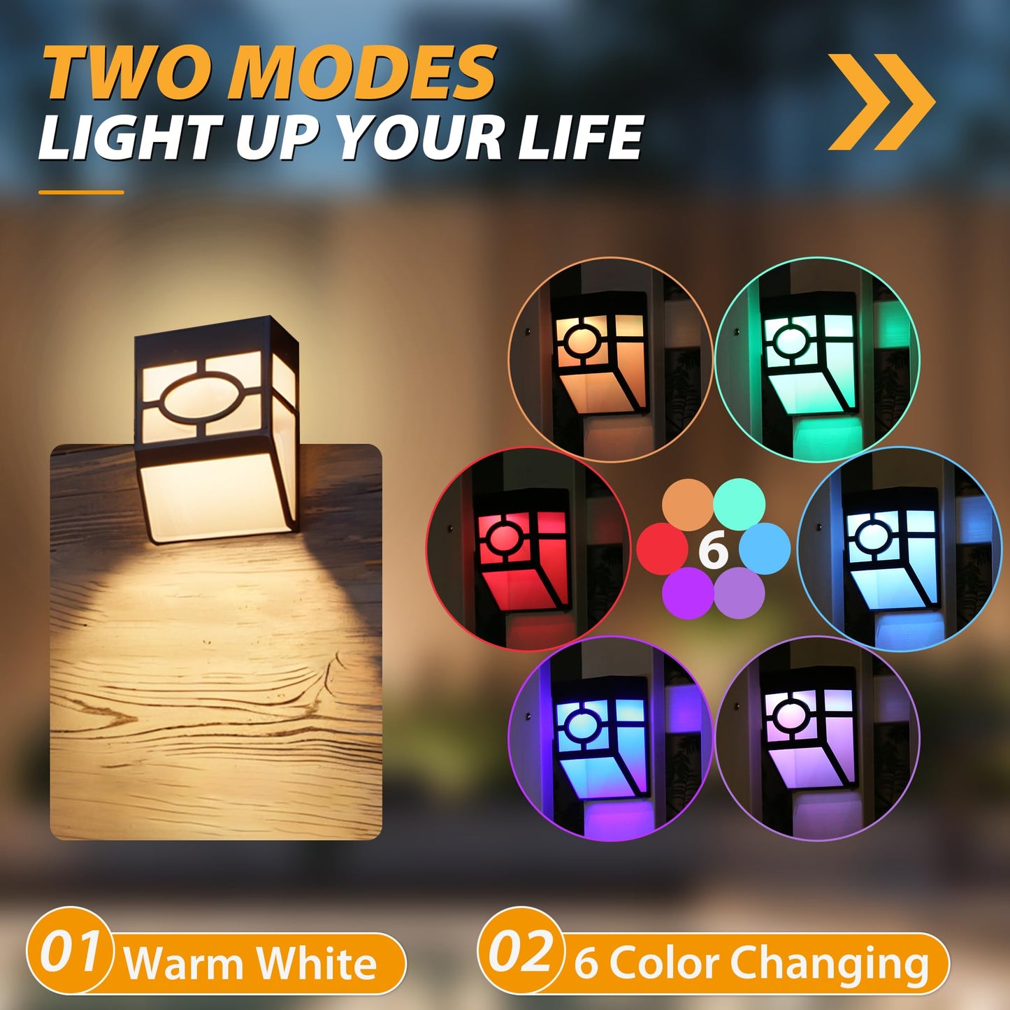Rynx | Otdair Sunlight Outdoor, Waterproof Led Fence & Deck Lights, 8 Pack, Warm White/Multi-colored