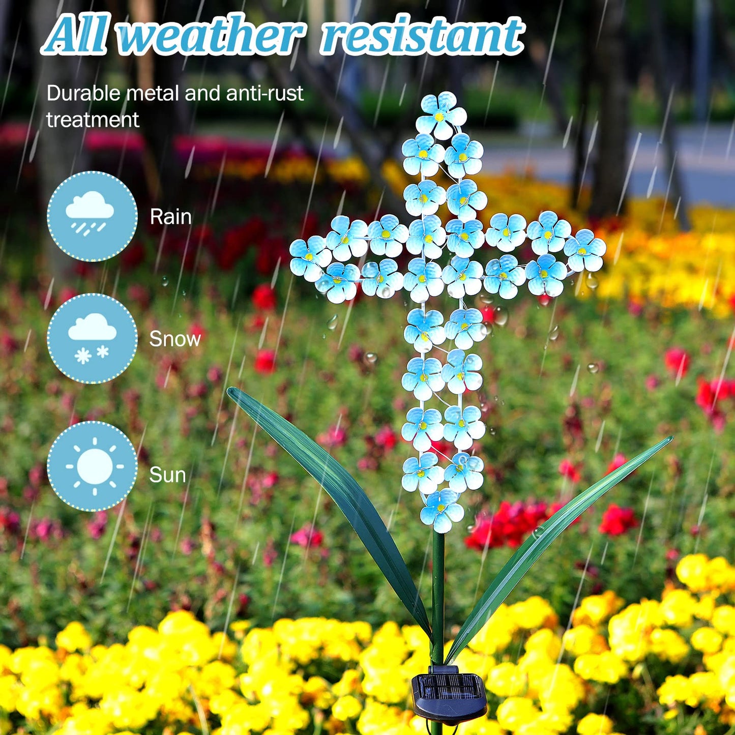 Rynx | Joyathome Solar Cross Garden Stake Light, 40" With 24 Led Warm White Flower Lights