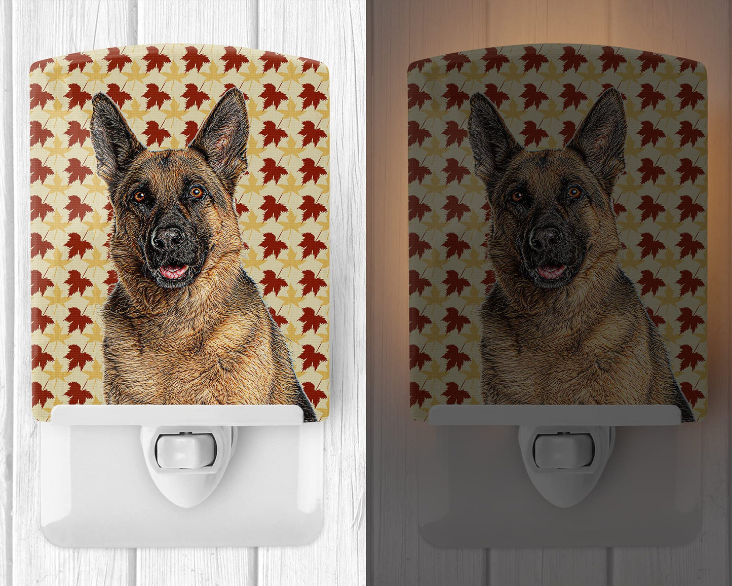 Rynx | Caroline'S Treasures Autumn Leaves German Shepherd Ceramic Night Light, UL Approved, 6X4X3"