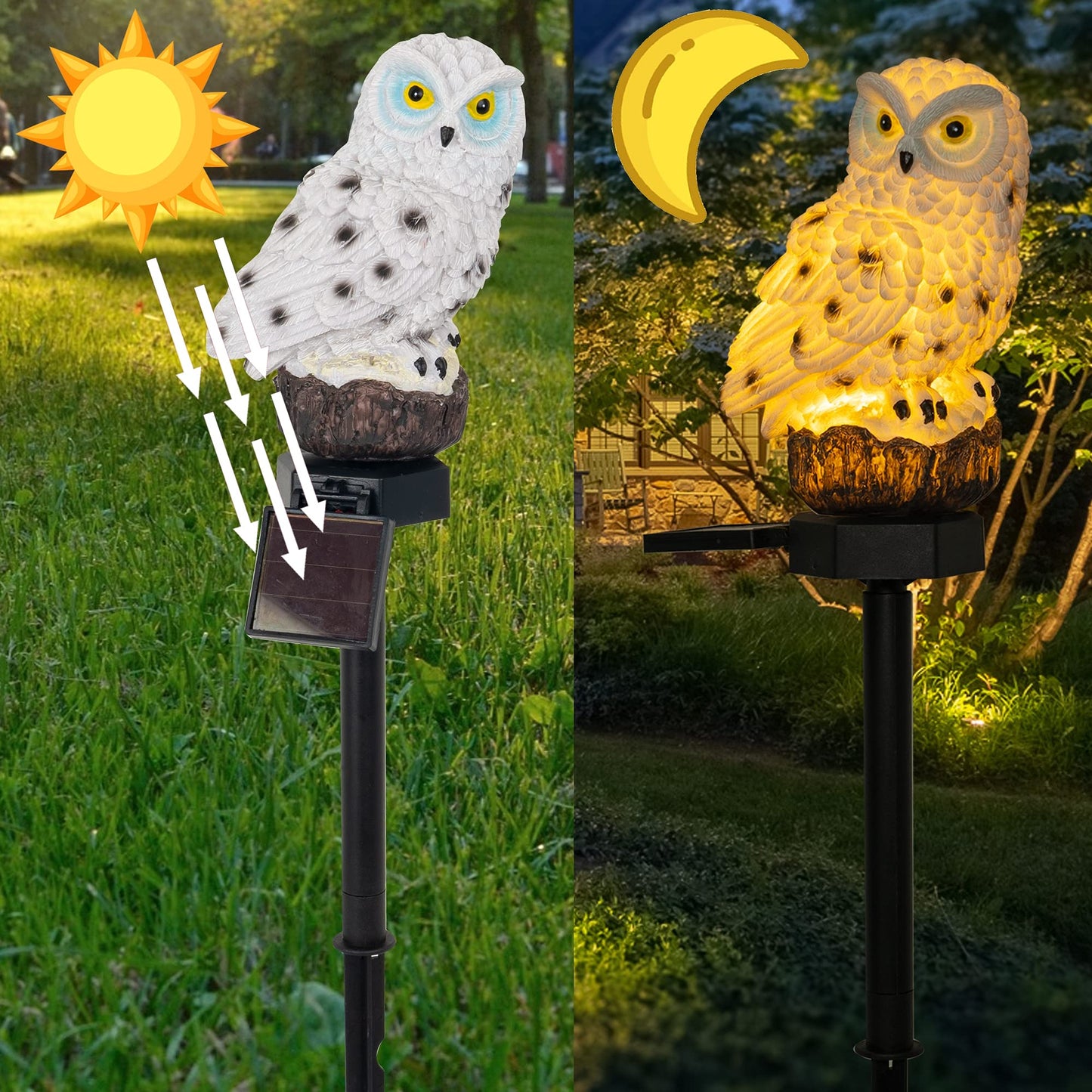 Rynx | Dazzle Bright Owl Solar Led Light 2 Pack - Waterproof Resin Garden Decor For Outdoor Use