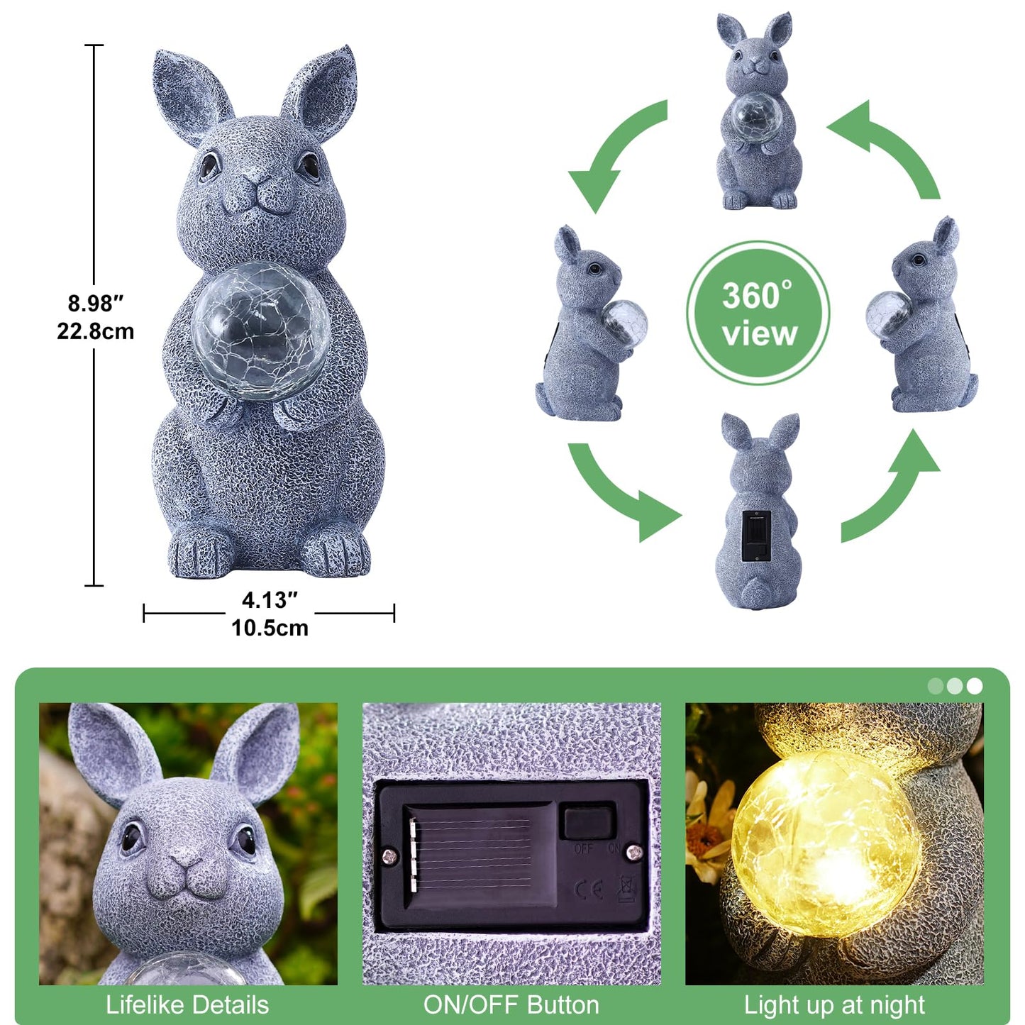 Rynx | Tiejiajiang Gray Rabbit Sun Garden Statue With Stirring Ball - Outdoor Decor For Patio & Garden