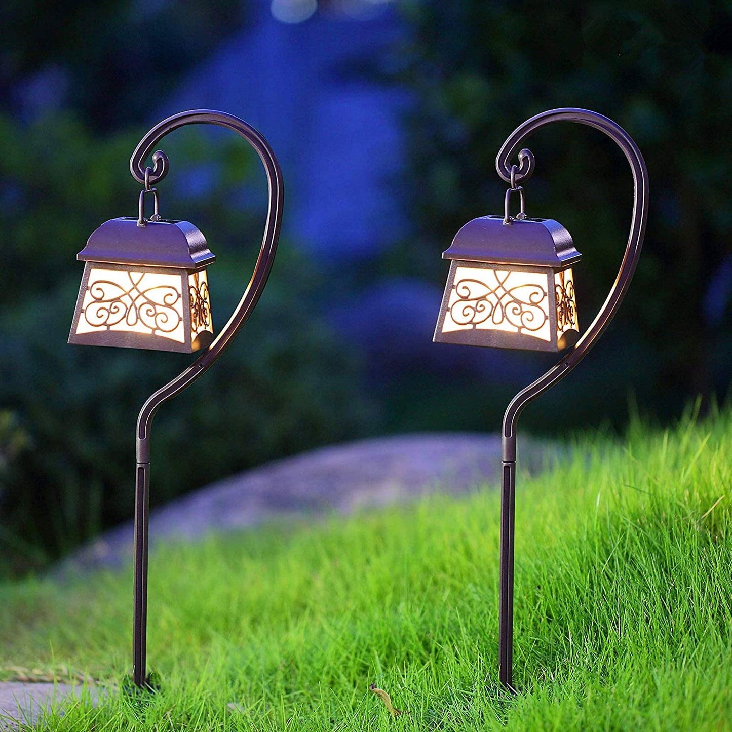 Rynx | Maggift 4 Pack 22" Hanging Solar Lights with Shepherd Hooks - Outdoor Garden Decor, Brown