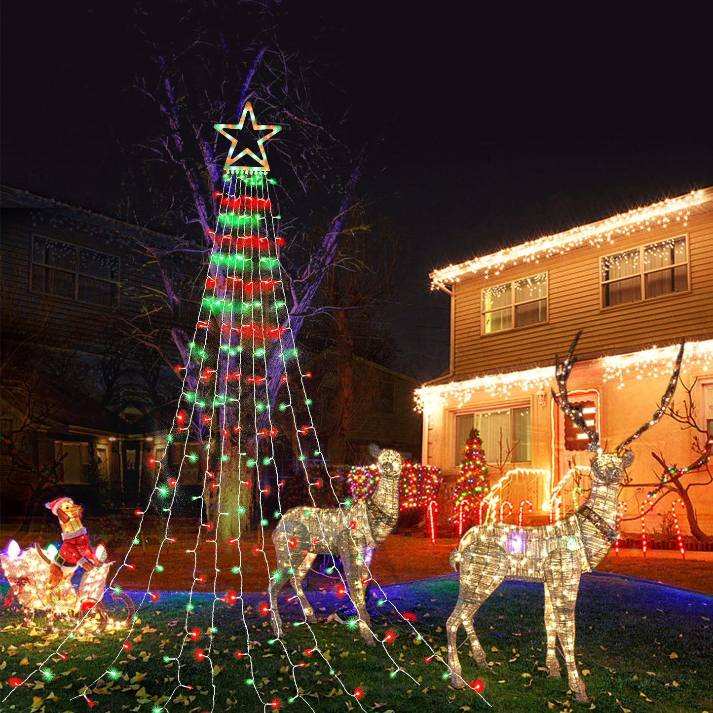 Rynx | Miniao 16.4FT 320 LED Christmas Lights, Waterproof Star Top, Red & Green Decor