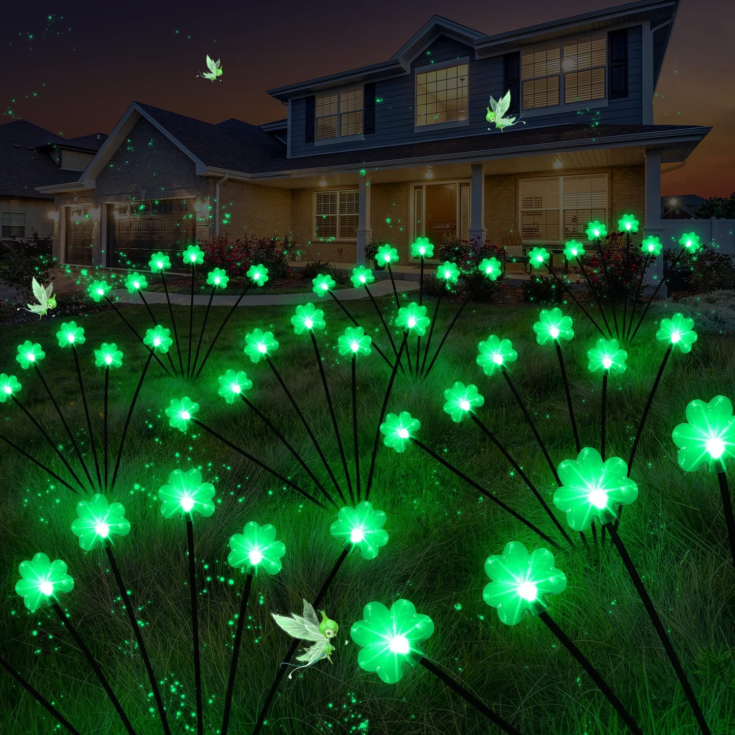 Rynx | X-Giftkey 2Packs Green Sunshine Shamrock Swaying Firefly Lights - St. Patrick's Day Decorations, 12LED Garden Lights
