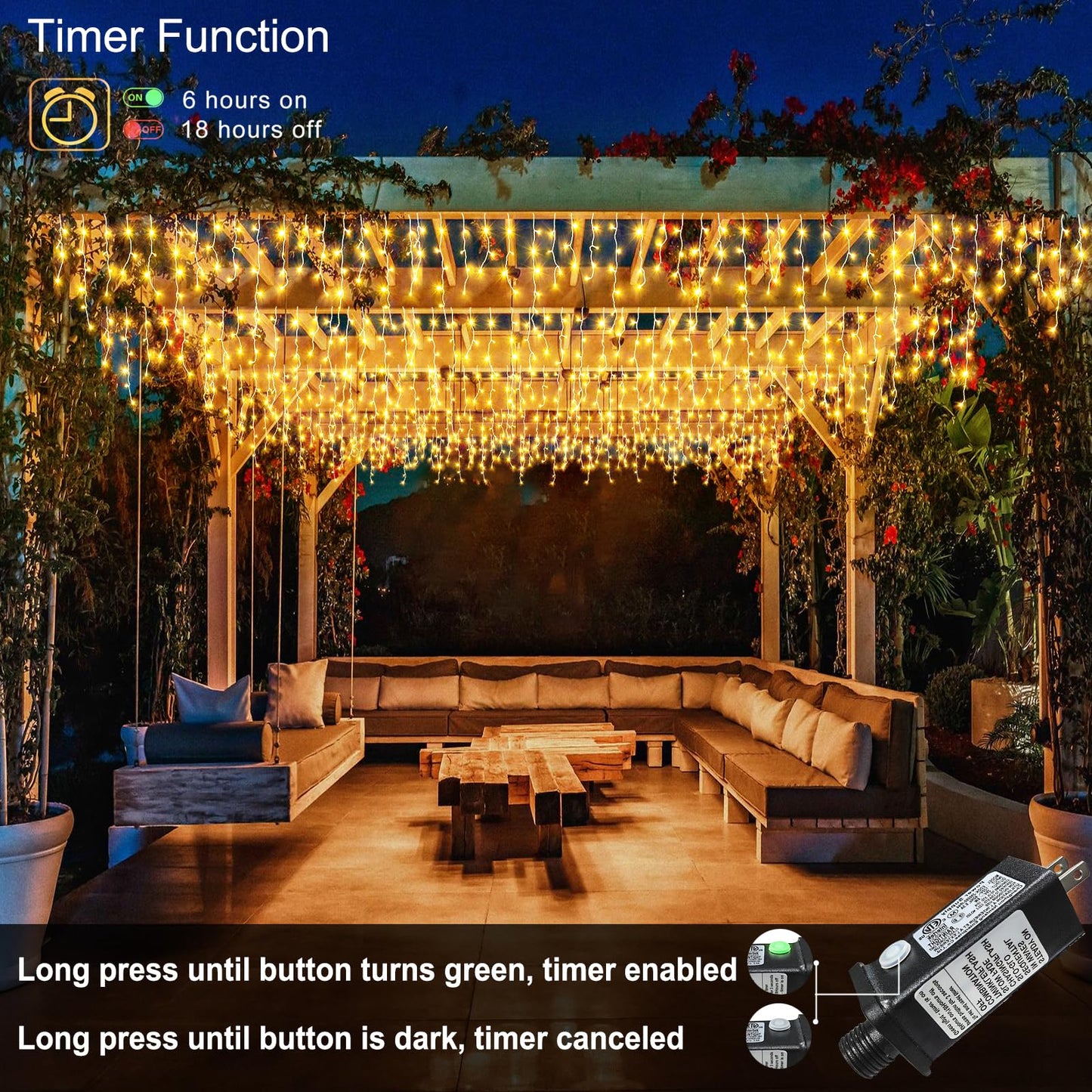 Rynx | Nielfoi 33Ft 400 Led Warm White Outdoor Christmas Lighting Waterproof, 8 Modes Timer