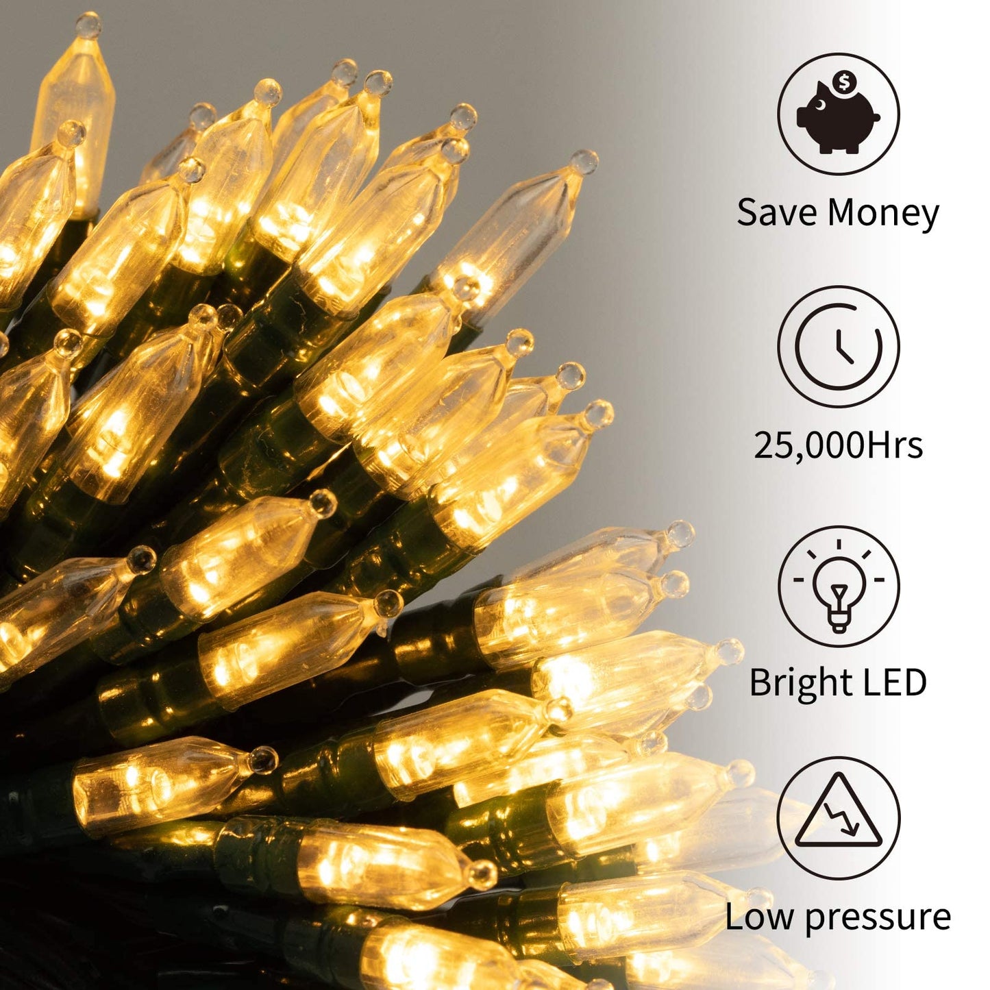 Rynx | Brightown 50 LED Battery Powered Christmas Lights, 18 Foot Waterproof Mini Light Strings, Warm White