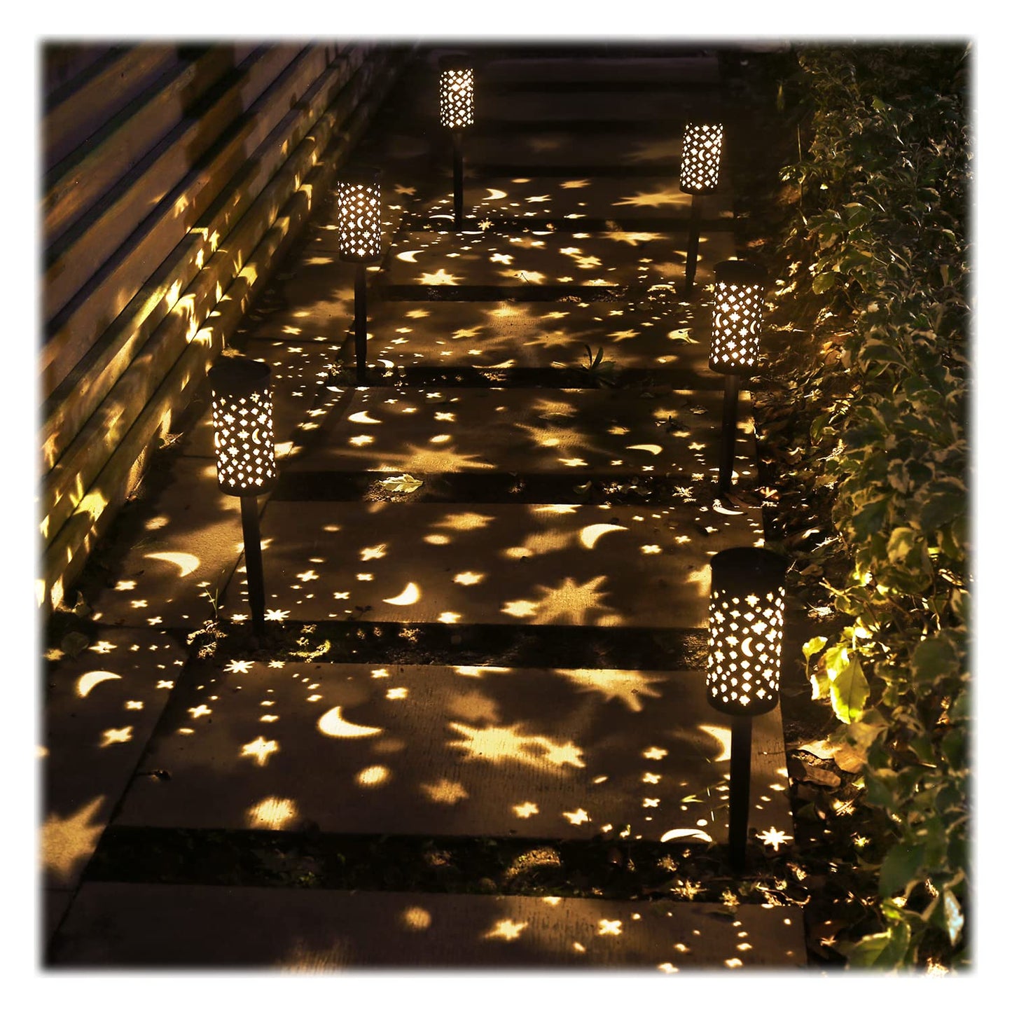 Rynx | 6 Pack Solar Light Outdoor Garden Terrace Pathway Landscape Lights Yard Driveway Grass Walkway Decoration Star Moon Solar Lantern Waterproof Outdoor Path Hanging Sidewalk Courtyard Black