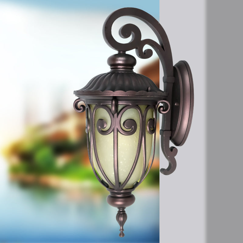 Rynx | Dark Coffee 1 Light Wall Light Country House Frosted Glass Curved Arm Wall Light Decor