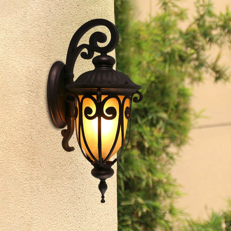 Rynx | Dark Coffee 1 Light Wall Light Country House Frosted Glass Curved Arm Wall Light Decor