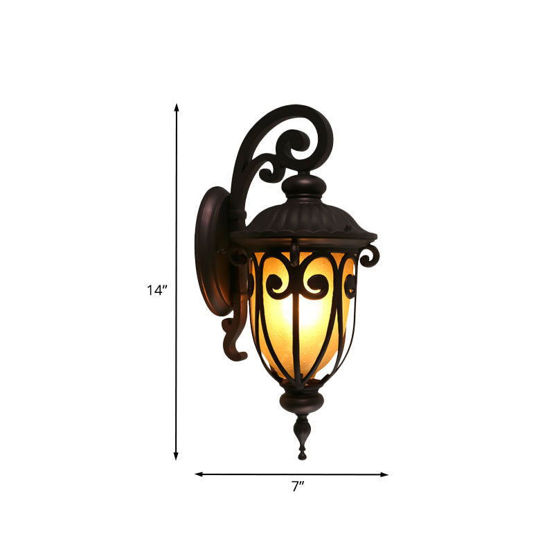 Rynx | Dark Coffee 1 Light Wall Light Country House Frosted Glass Curved Arm Wall Light Decor