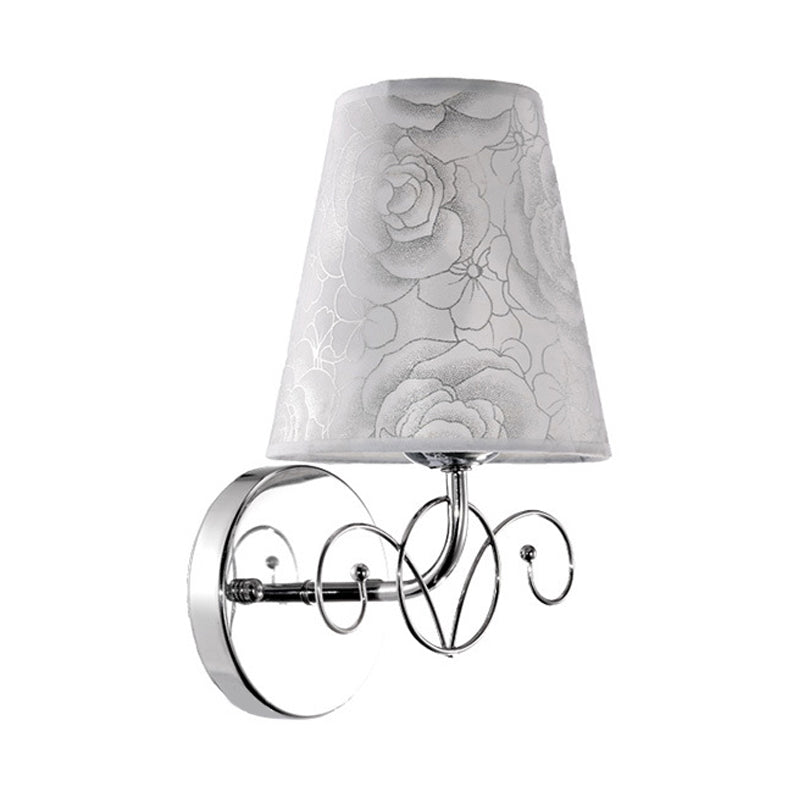 Rynx | Pink Printed Fabric White Wall Lamp Cone Shade 1-Light Rustic Sconces Lighting for Parlor